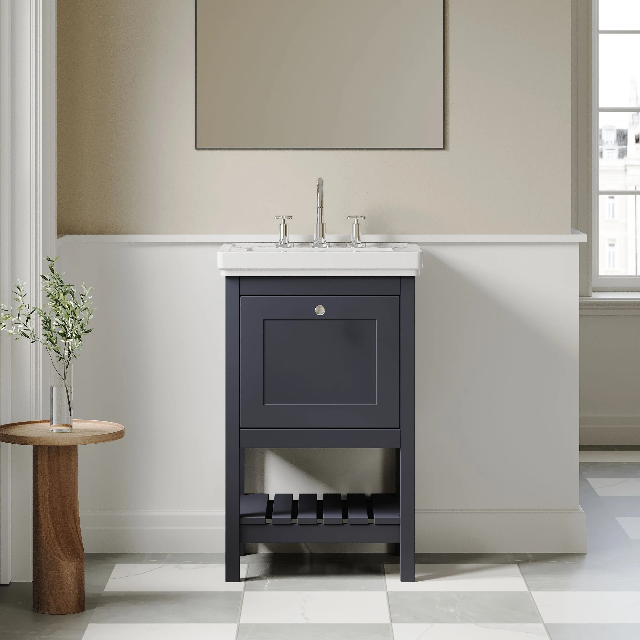 Balterley Rye Bathroom Floor Standing 1 Drawer Vanity & 3 Tap Hole Fireclay Basin, Indigo Blue, 531mm - Image 2