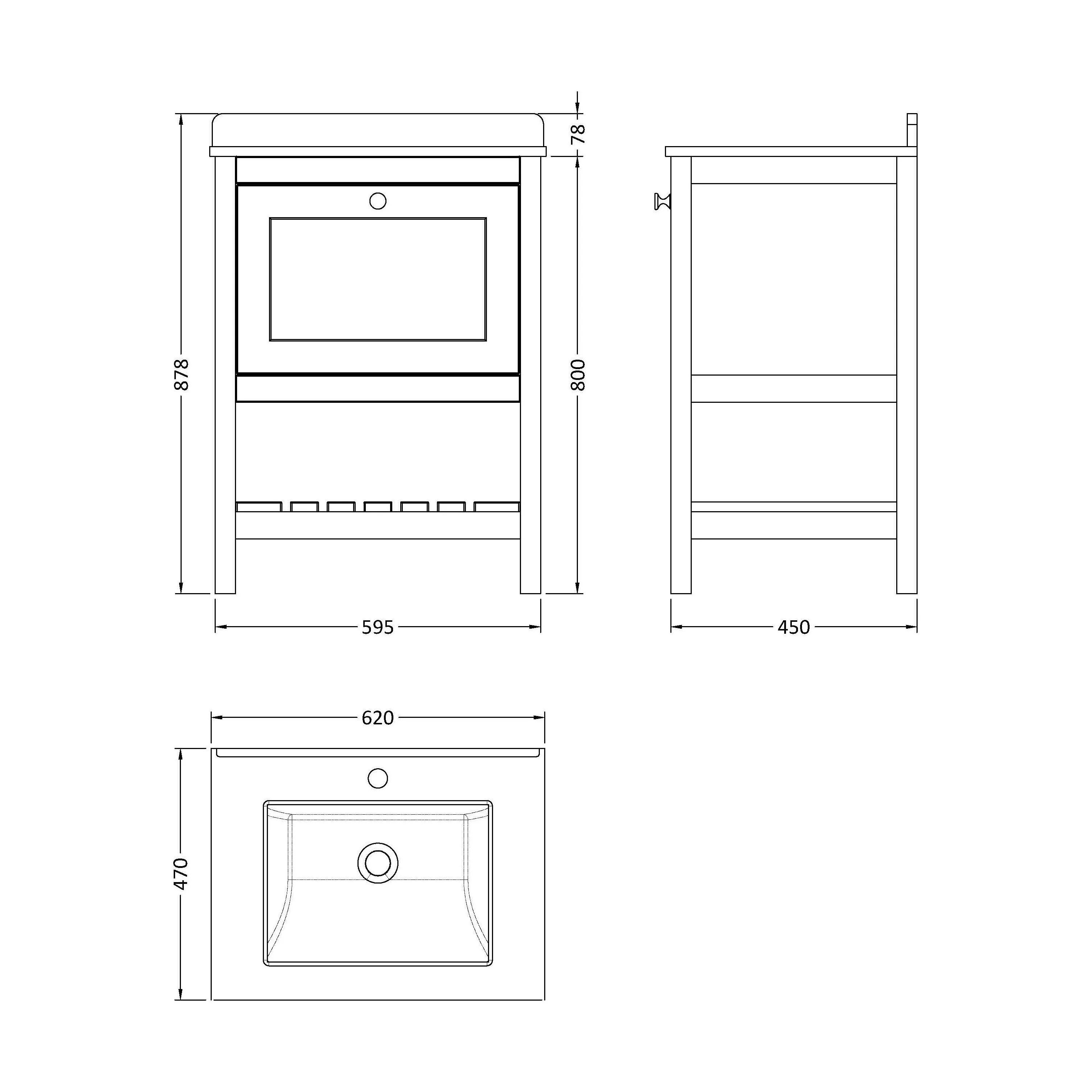 Balterley Rye Bathroom Floor Standing 1 Drawer Vanity & Single Bowl 1 Tap Hole Marble Top, Indigo Blue/White, 600mm - Image 5