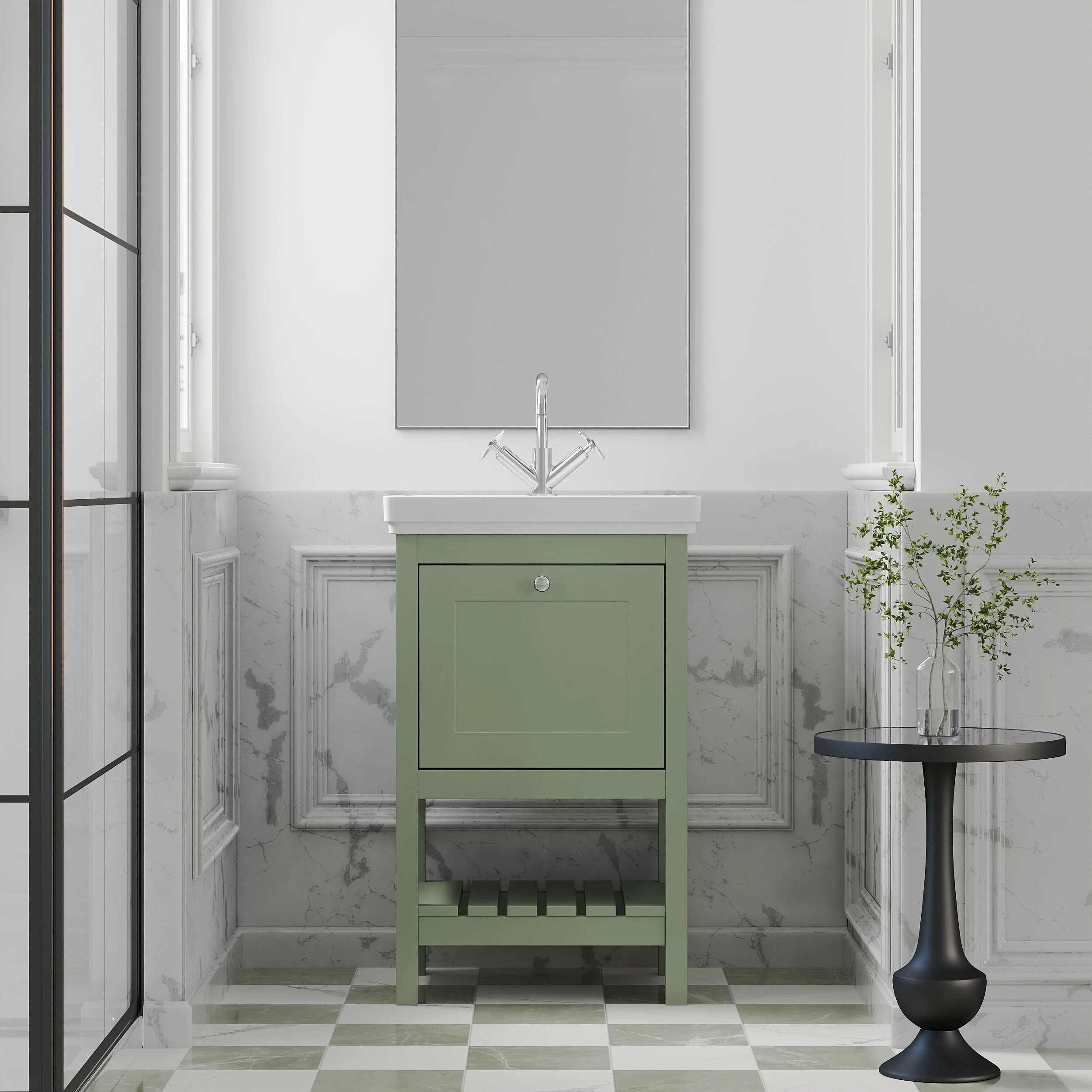 Balterley Rye Bathroom Floor Standing 1 Drawer Vanity & 1 Tap Hole Fireclay Basin, Fern Green, 500mm - Image 2