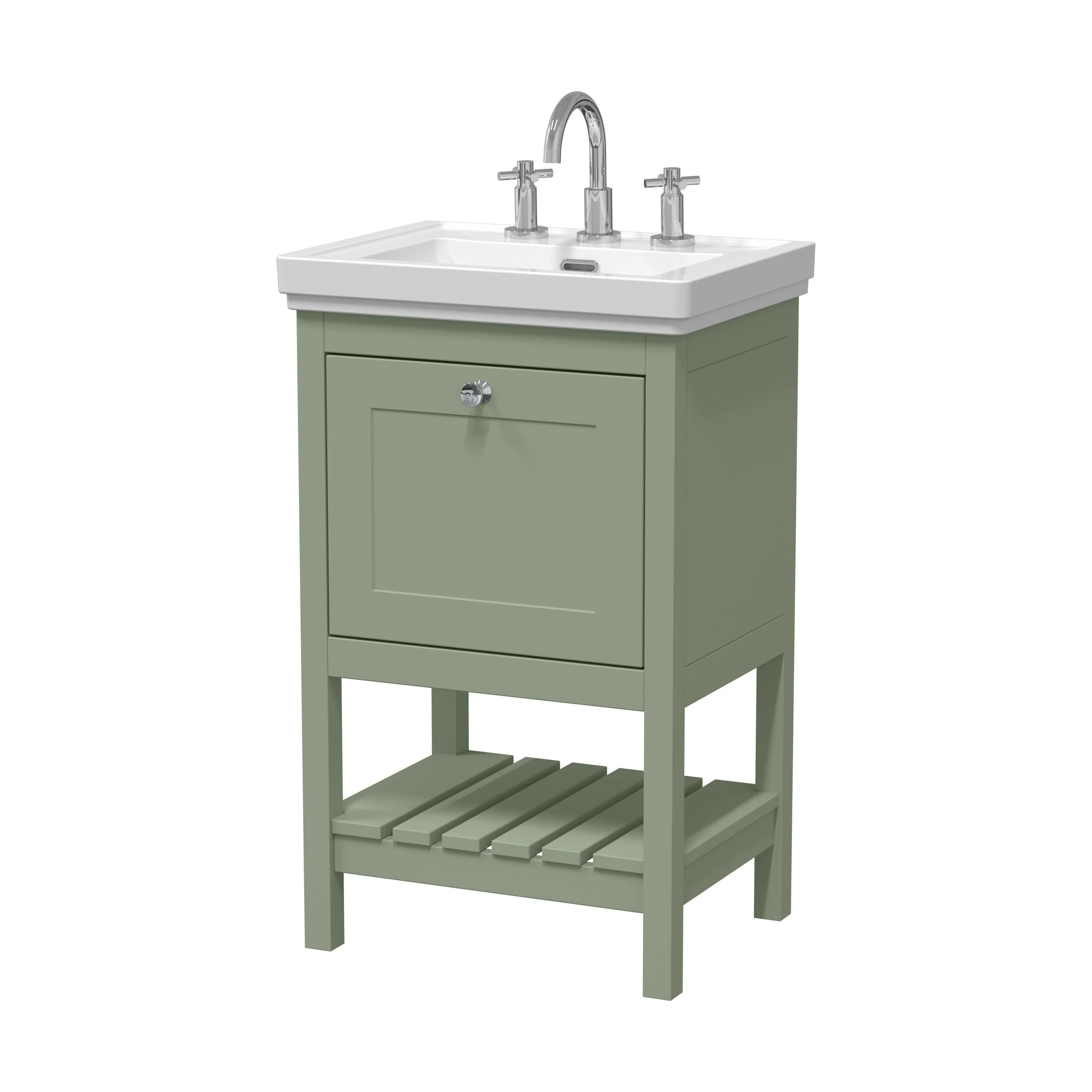 Balterley Rye Traditional Bathroom 1 Soft Close Drawer Floor Standing Vanity Unit Basin, Fern Green, 531mm