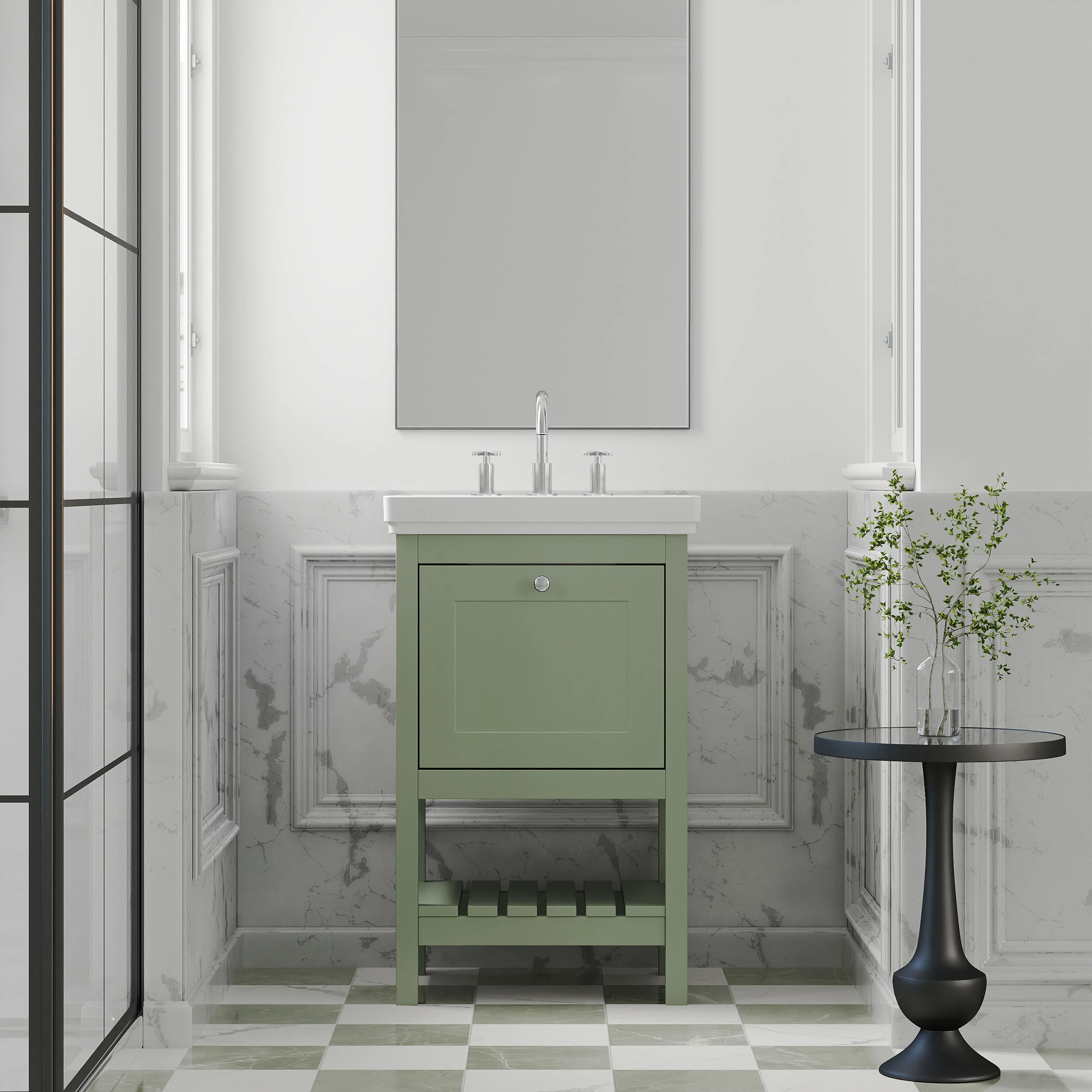 Balterley Rye Traditional Bathroom 1 Soft Close Drawer Floor Standing Vanity Unit Basin, Fern Green, 531mm - Image 2