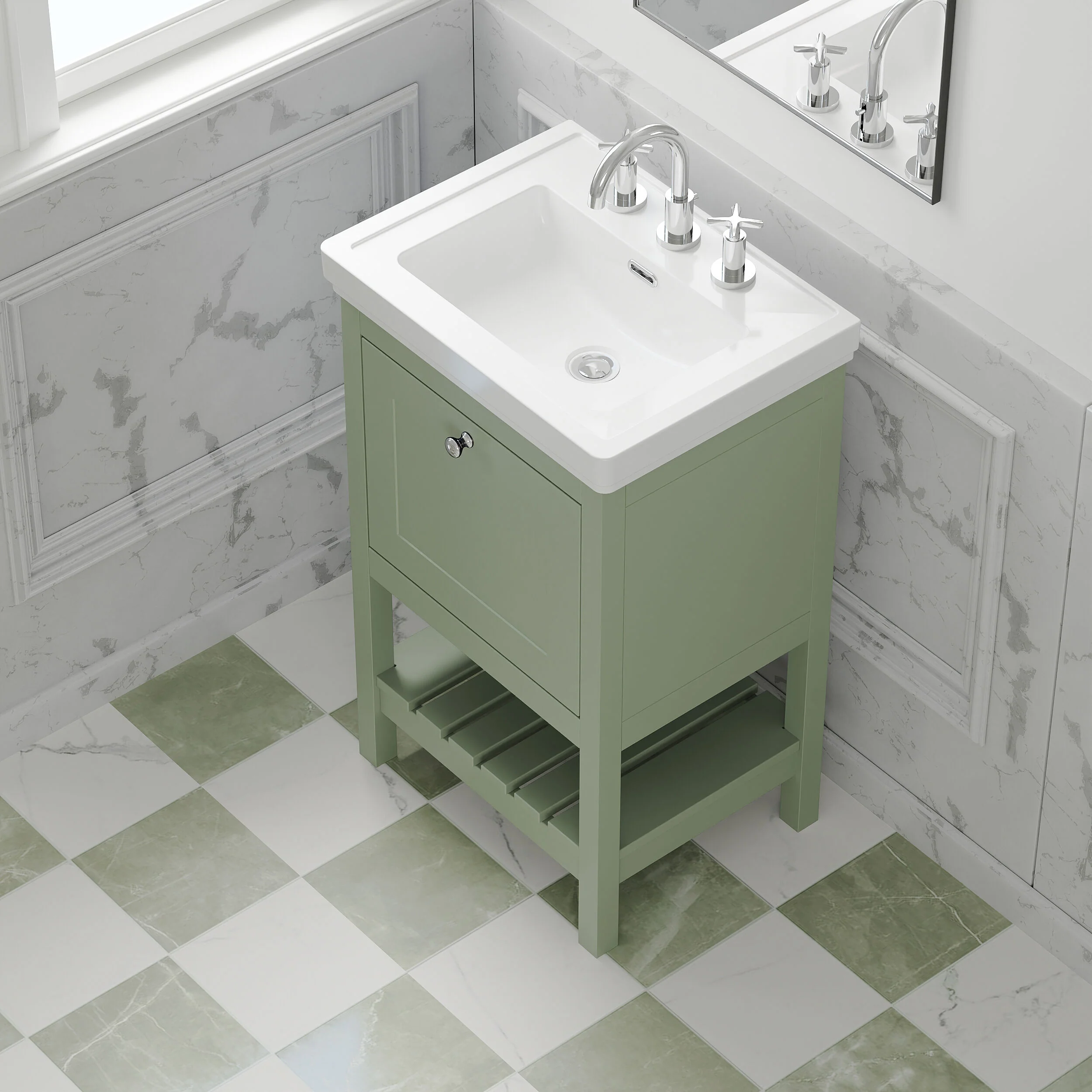 Balterley Rye Traditional Bathroom 1 Soft Close Drawer Floor Standing Vanity Unit Basin, Fern Green, 531mm - Image 3