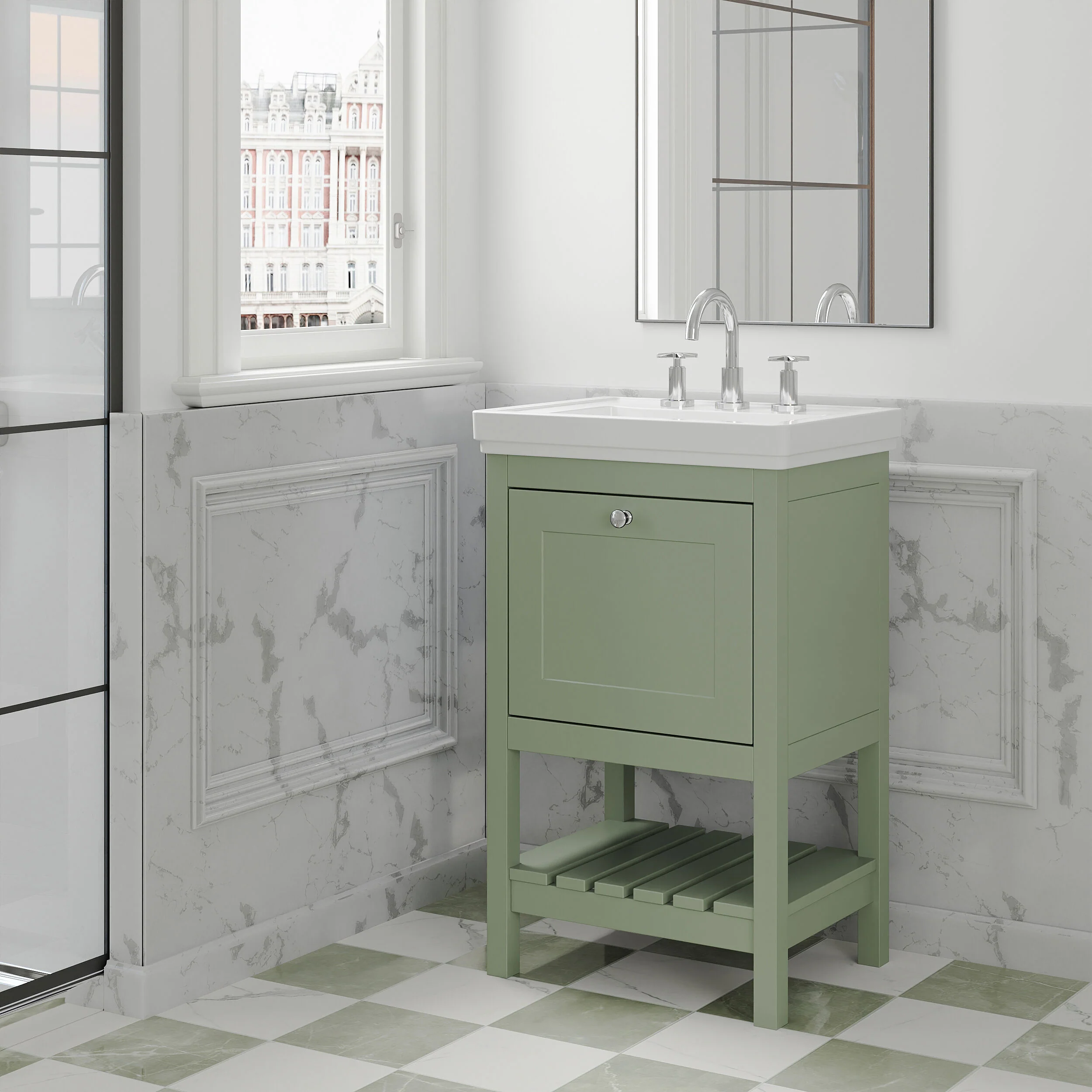 Balterley Rye Traditional Bathroom 1 Soft Close Drawer Floor Standing Vanity Unit Basin, Fern Green, 531mm - Image 4