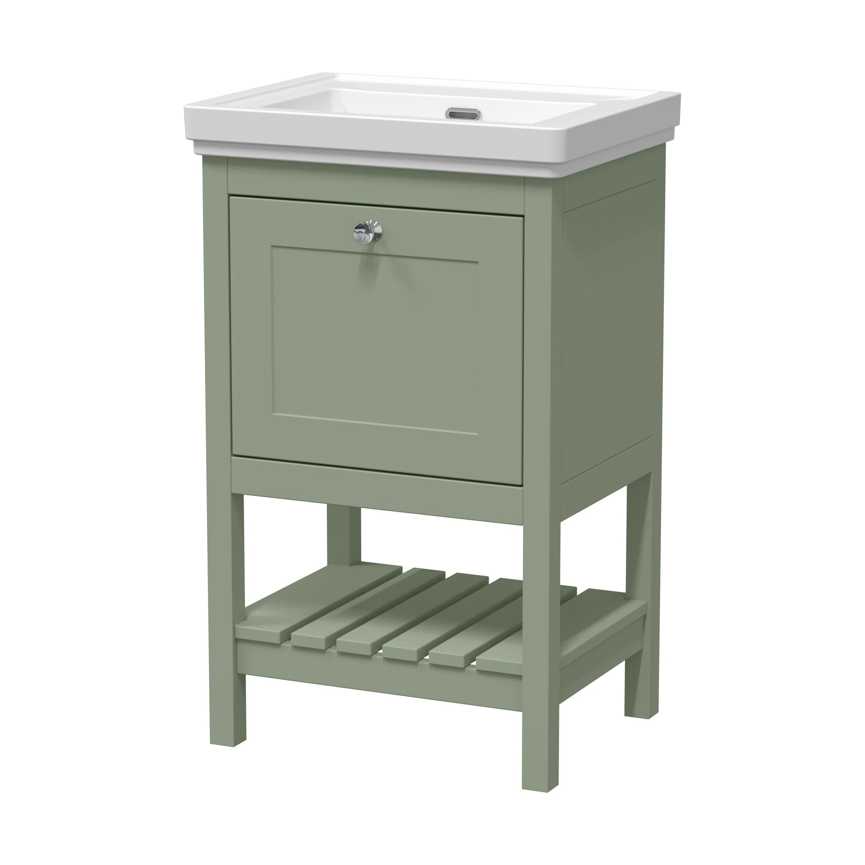Balterley Rye Traditional Bathroom 1 Soft Close Drawer Floor Standing Vanity Unit Basin, Fern Green, 531mm