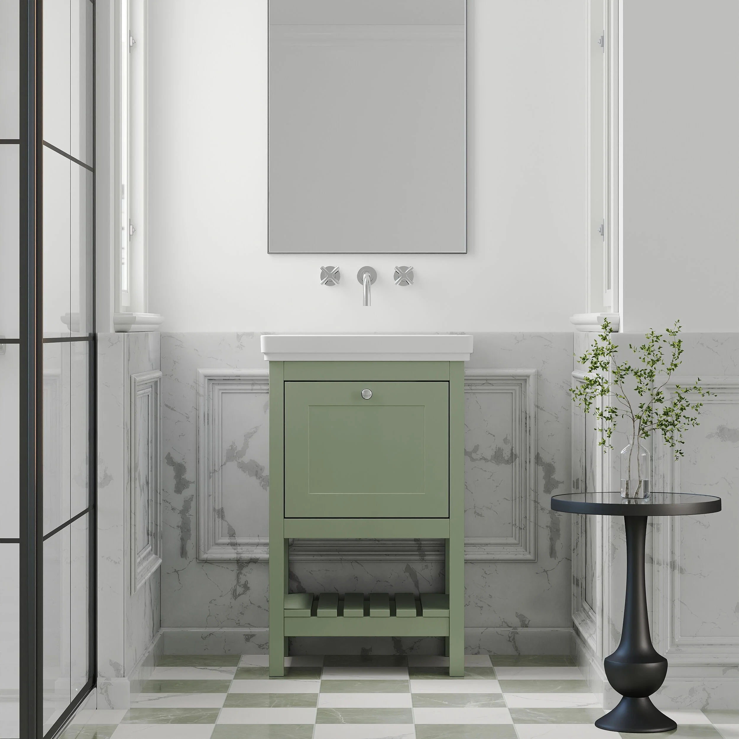 Balterley Rye Traditional Bathroom 1 Soft Close Drawer Floor Standing Vanity Unit Basin, Fern Green, 531mm - Image 2