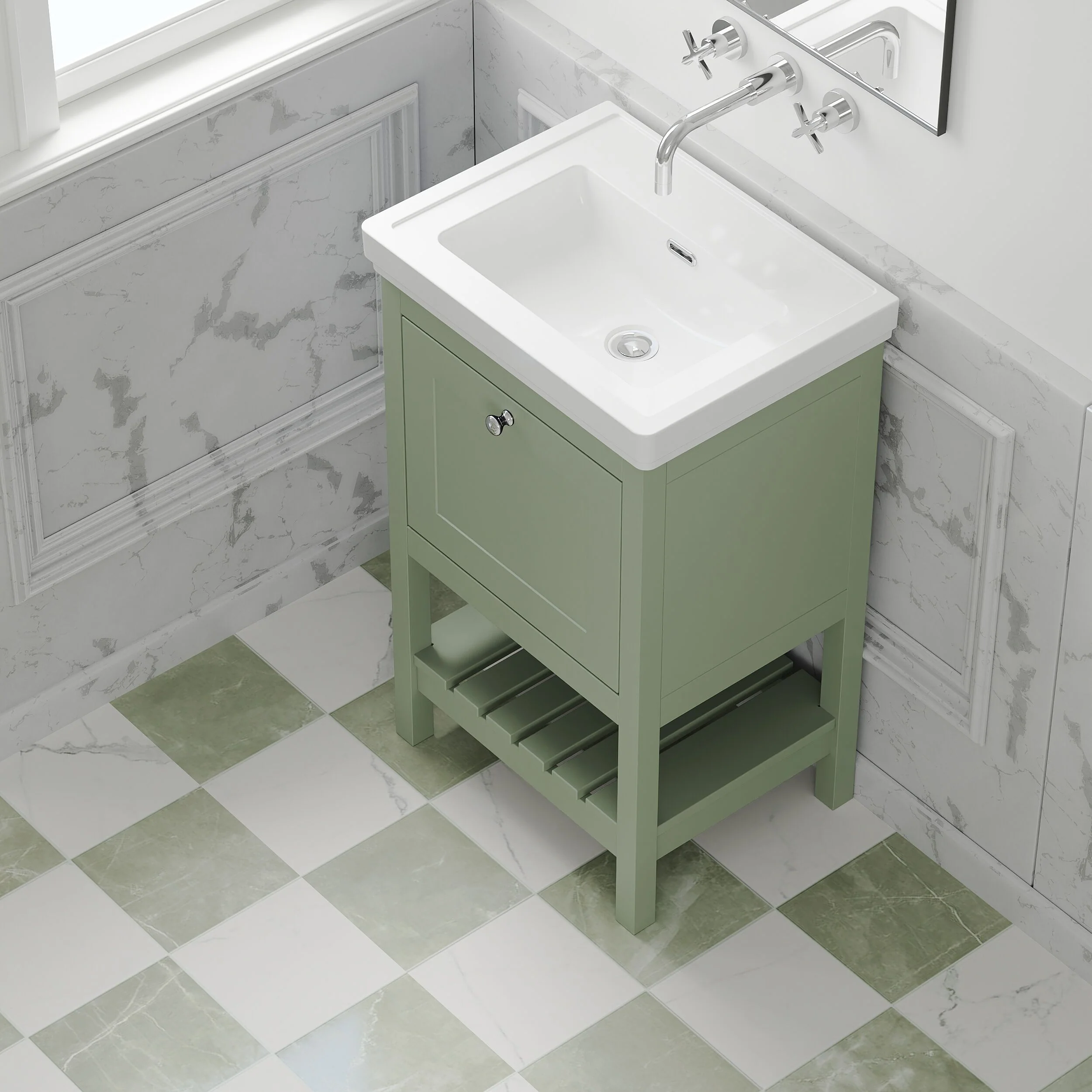 Balterley Rye Traditional Bathroom 1 Soft Close Drawer Floor Standing Vanity Unit Basin, Fern Green, 531mm - Image 3