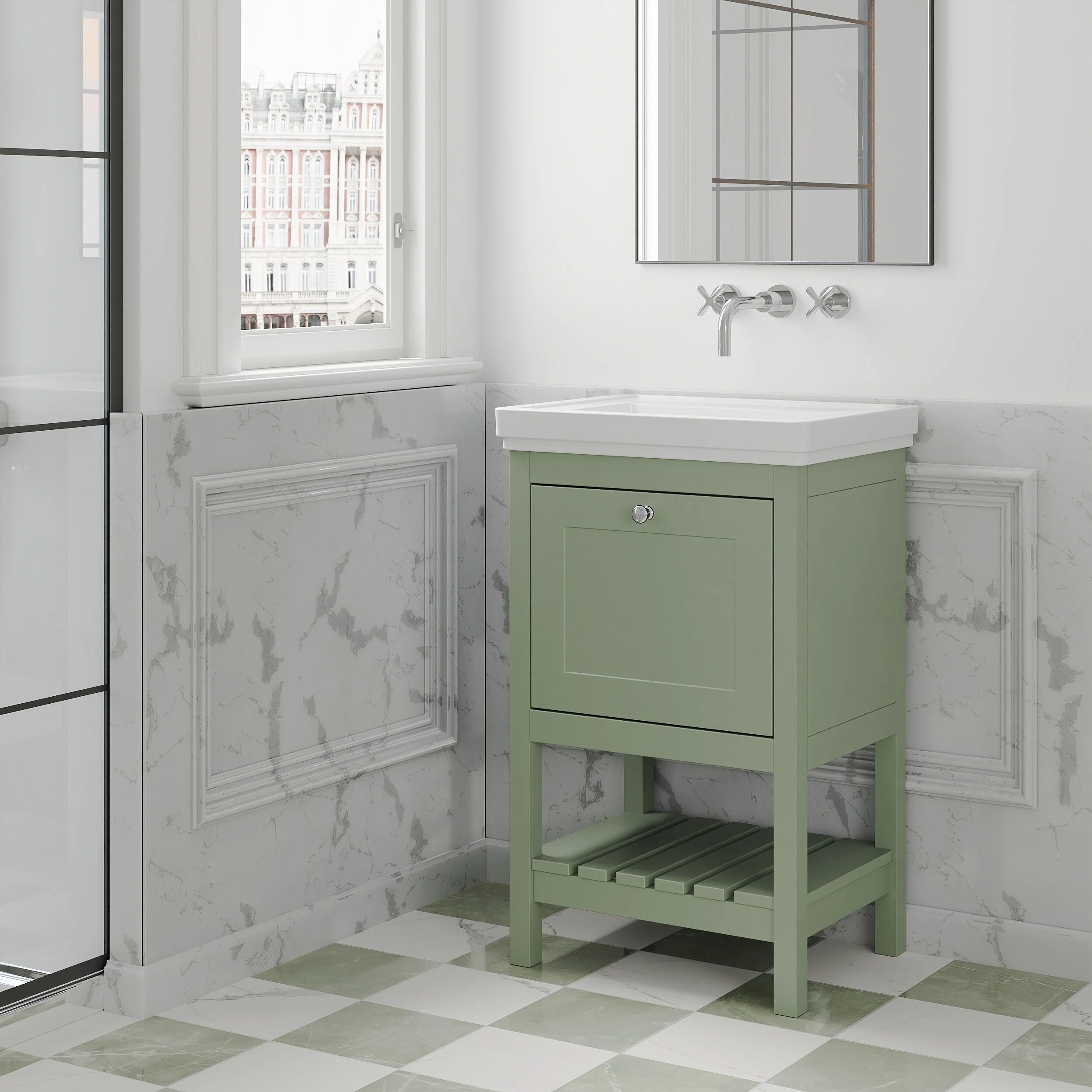 Balterley Rye Traditional Bathroom 1 Soft Close Drawer Floor Standing Vanity Unit Basin, Fern Green, 531mm - Image 4