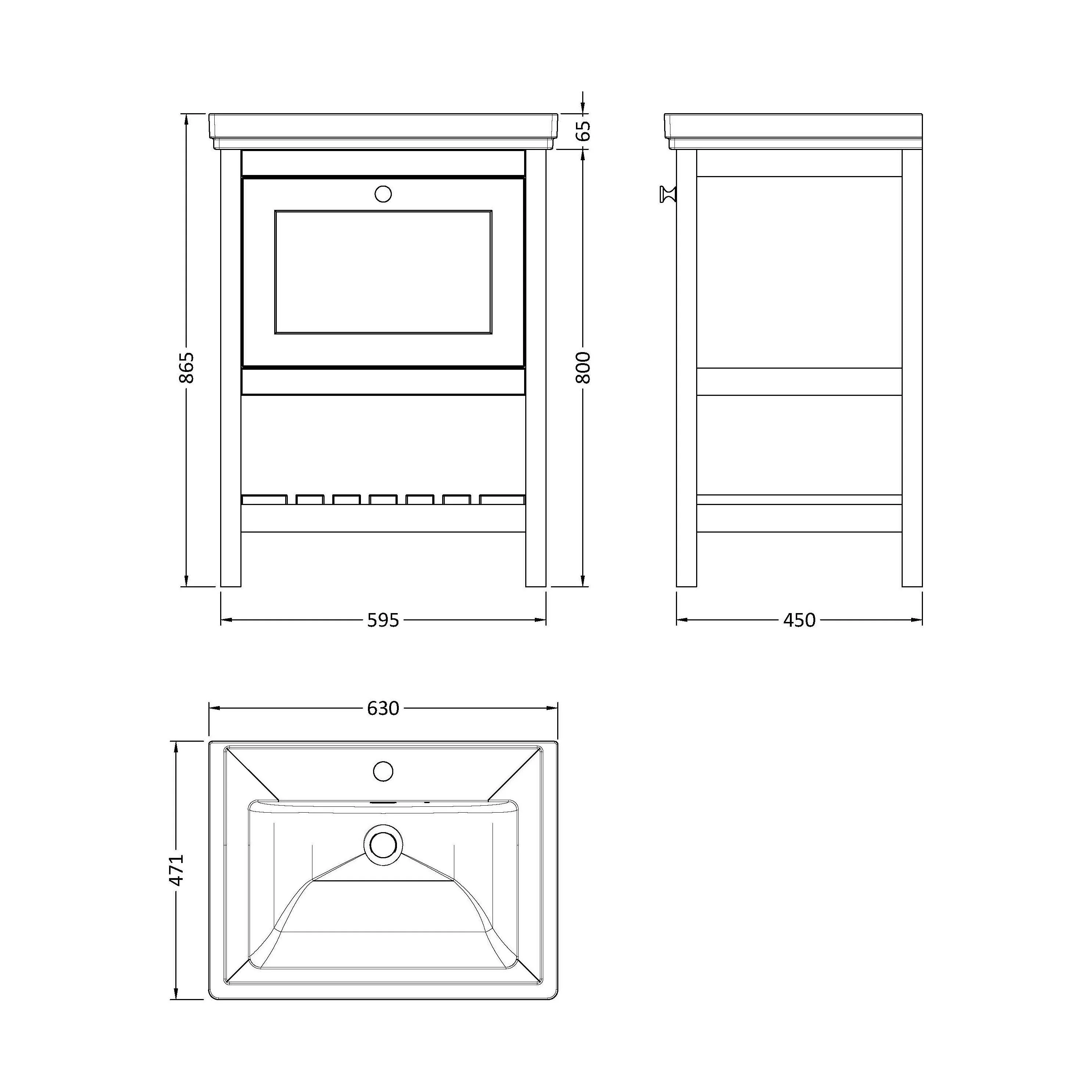 Balterley Rye Traditional Bathroom 1 Soft Close Drawer Floor Standing Vanity Unit Basin, Fern Green, 630mm - Image 5