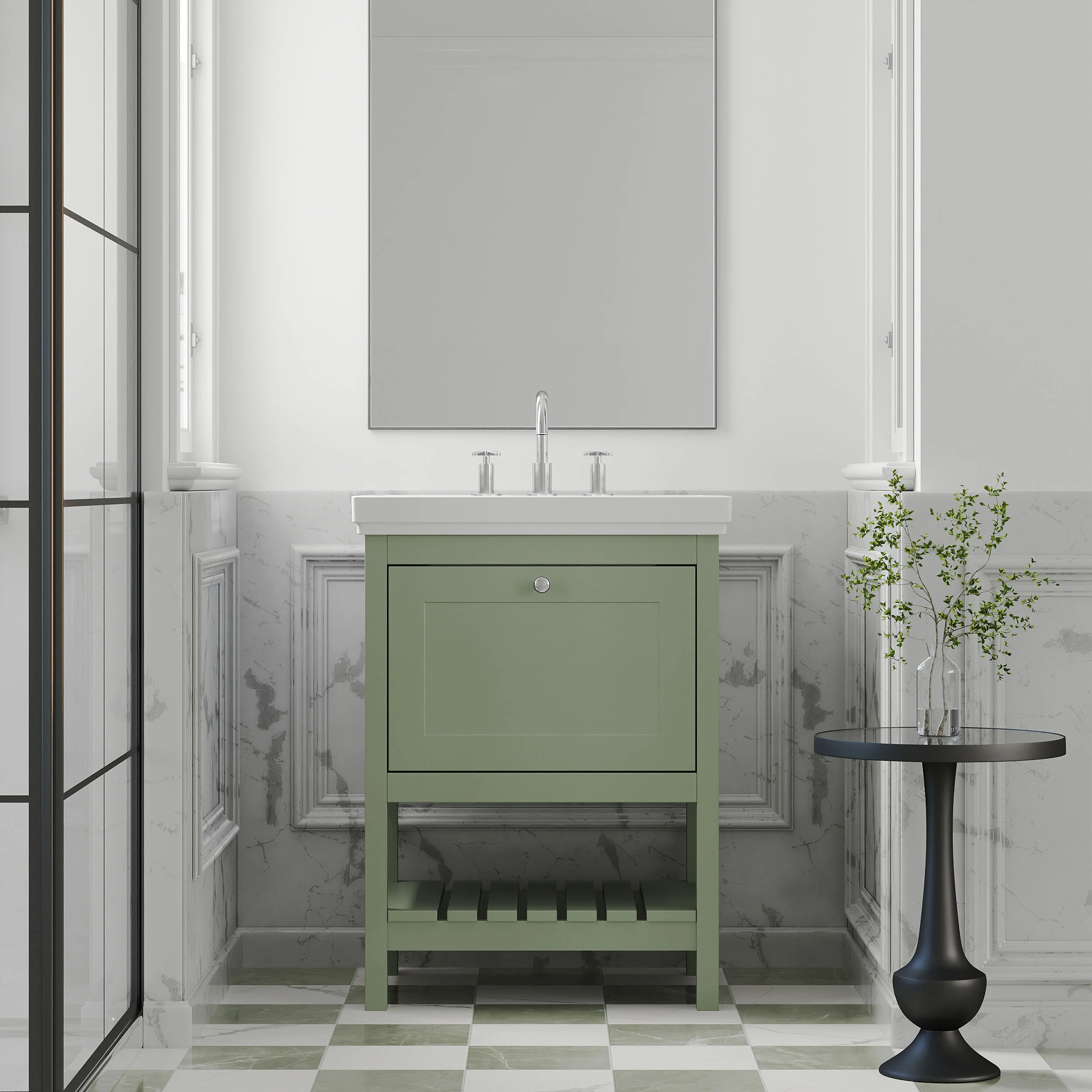 Balterley Rye Traditional Bathroom 1 Soft Close Drawer Floor Standing Vanity Unit Basin, Fern Green, 630mm - Image 2