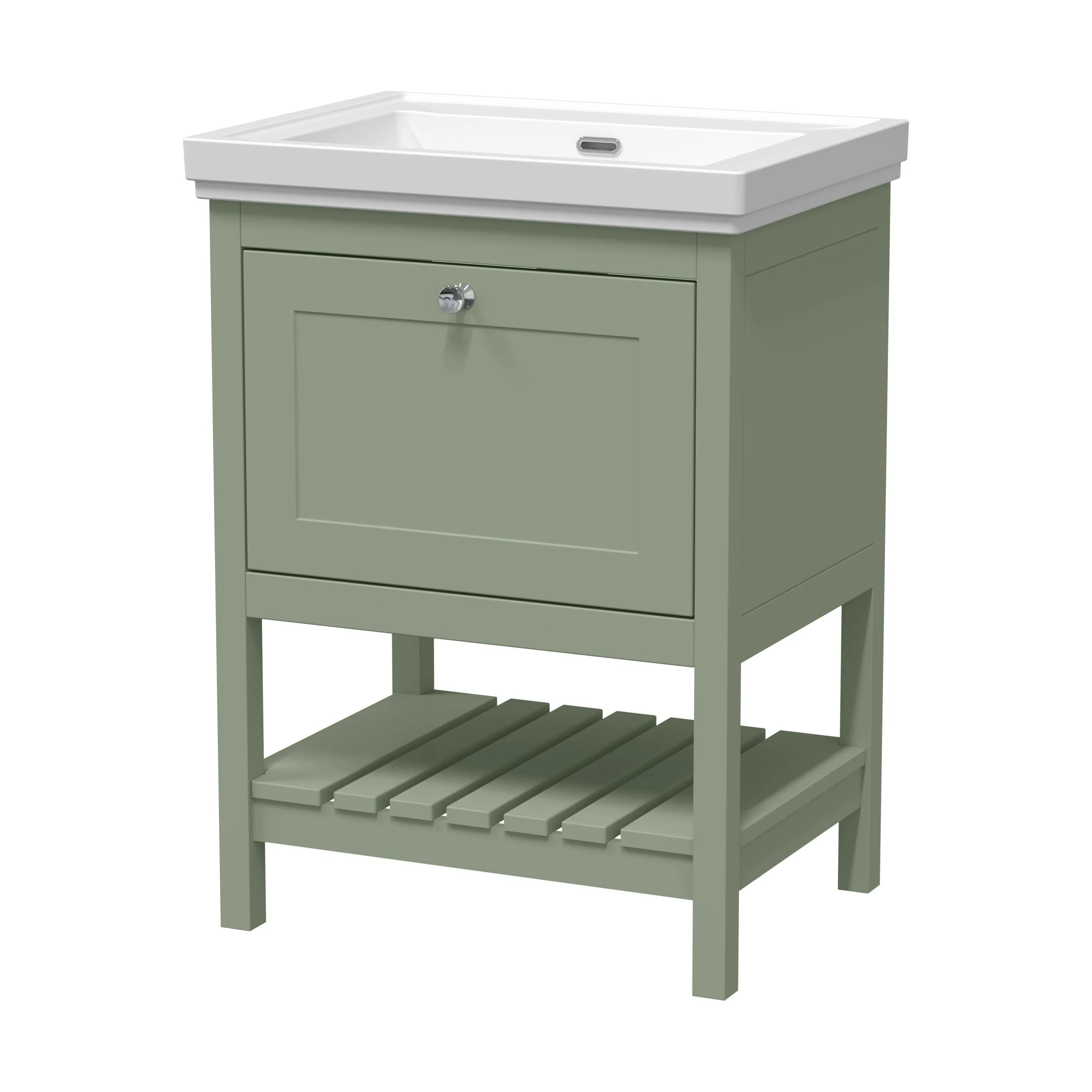 Balterley Rye Traditional Bathroom 1 Soft Close Drawer Floor Standing Vanity Unit Basin, Fern Green, 630mm