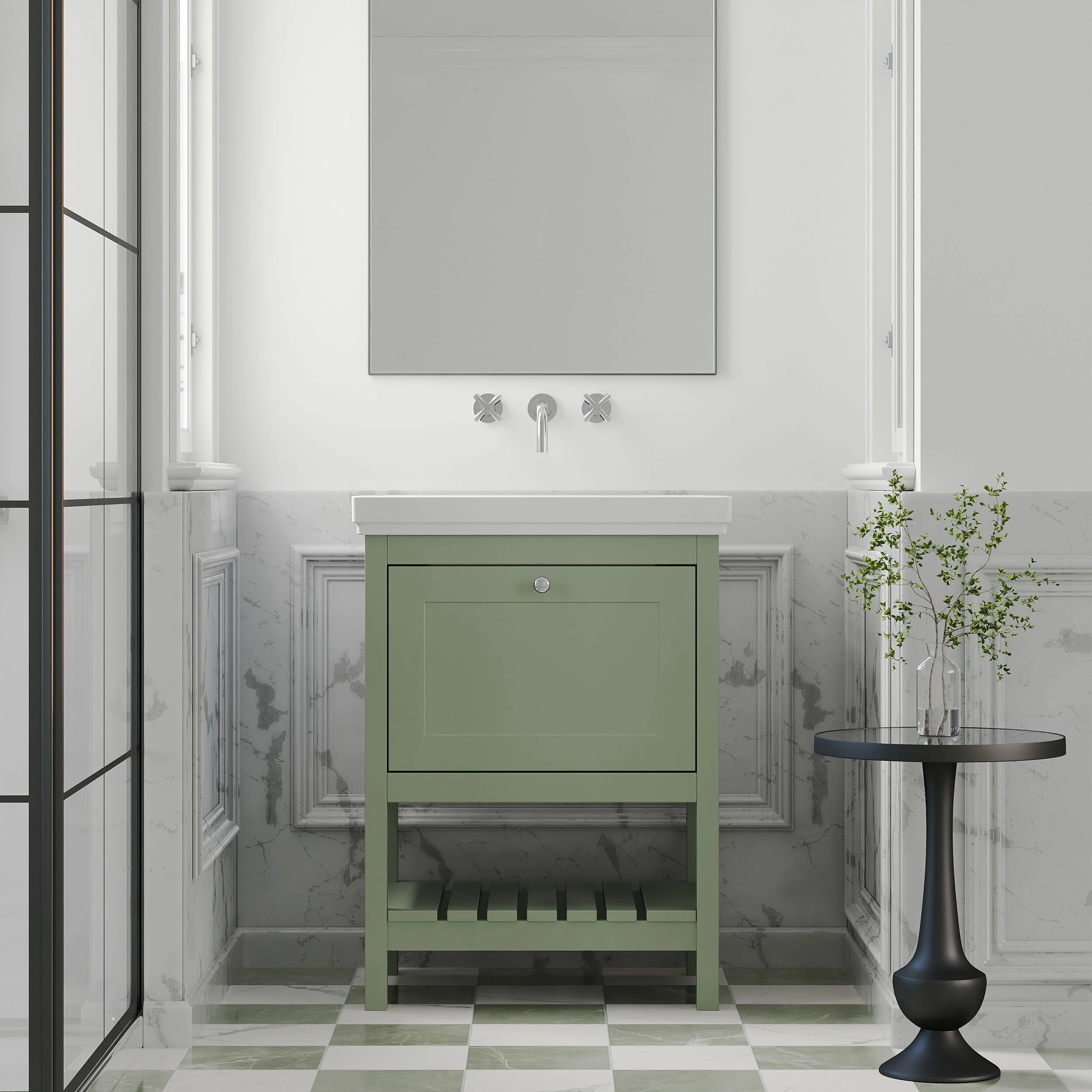 Balterley Rye Traditional Bathroom 1 Soft Close Drawer Floor Standing Vanity Unit Basin, Fern Green, 630mm - Image 2