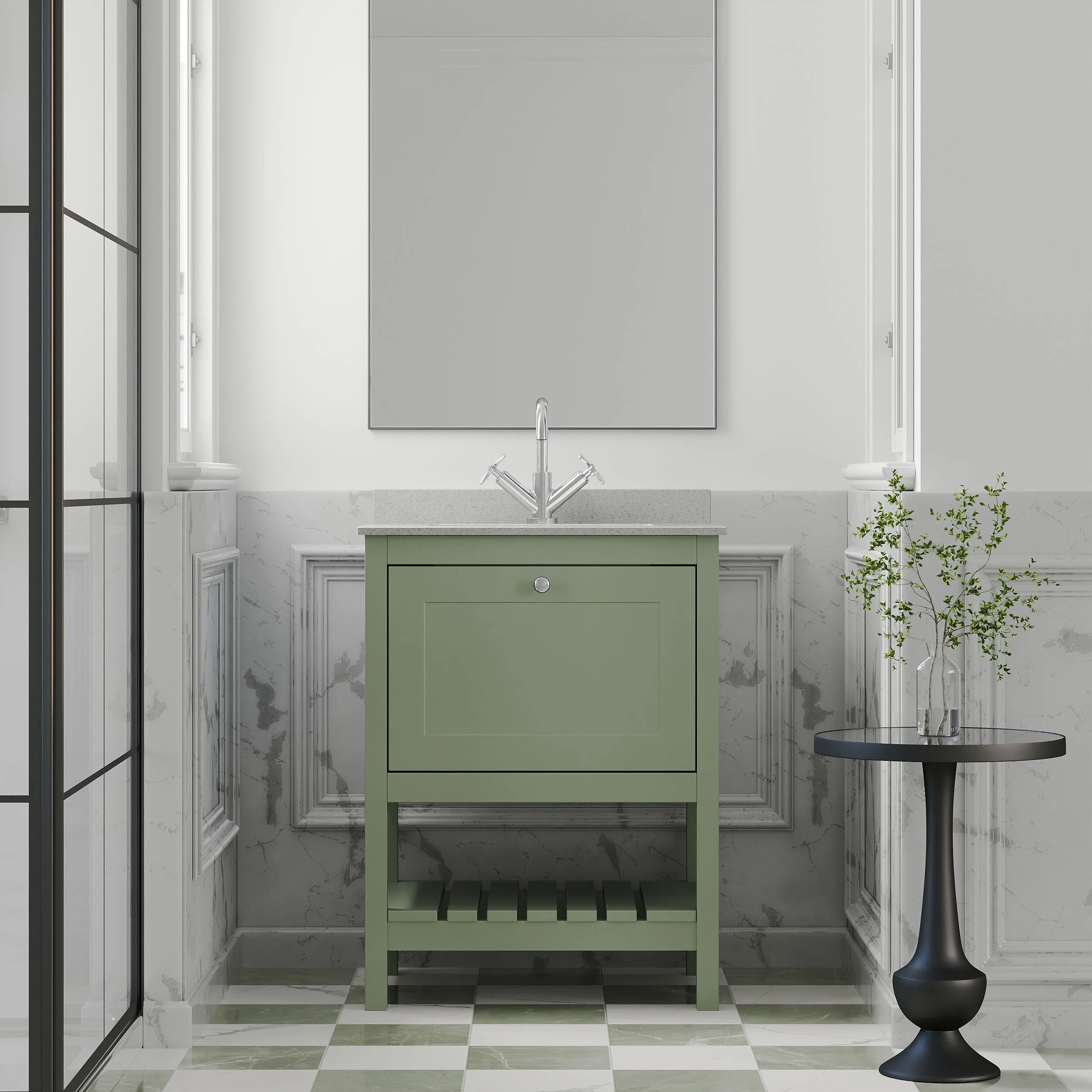 Balterley Rye Traditional Bathroom 1 Soft Close Drawer Floor Standing Vanity Unit Marble Top Basin, Fern Green/White, 620mm - Image 2