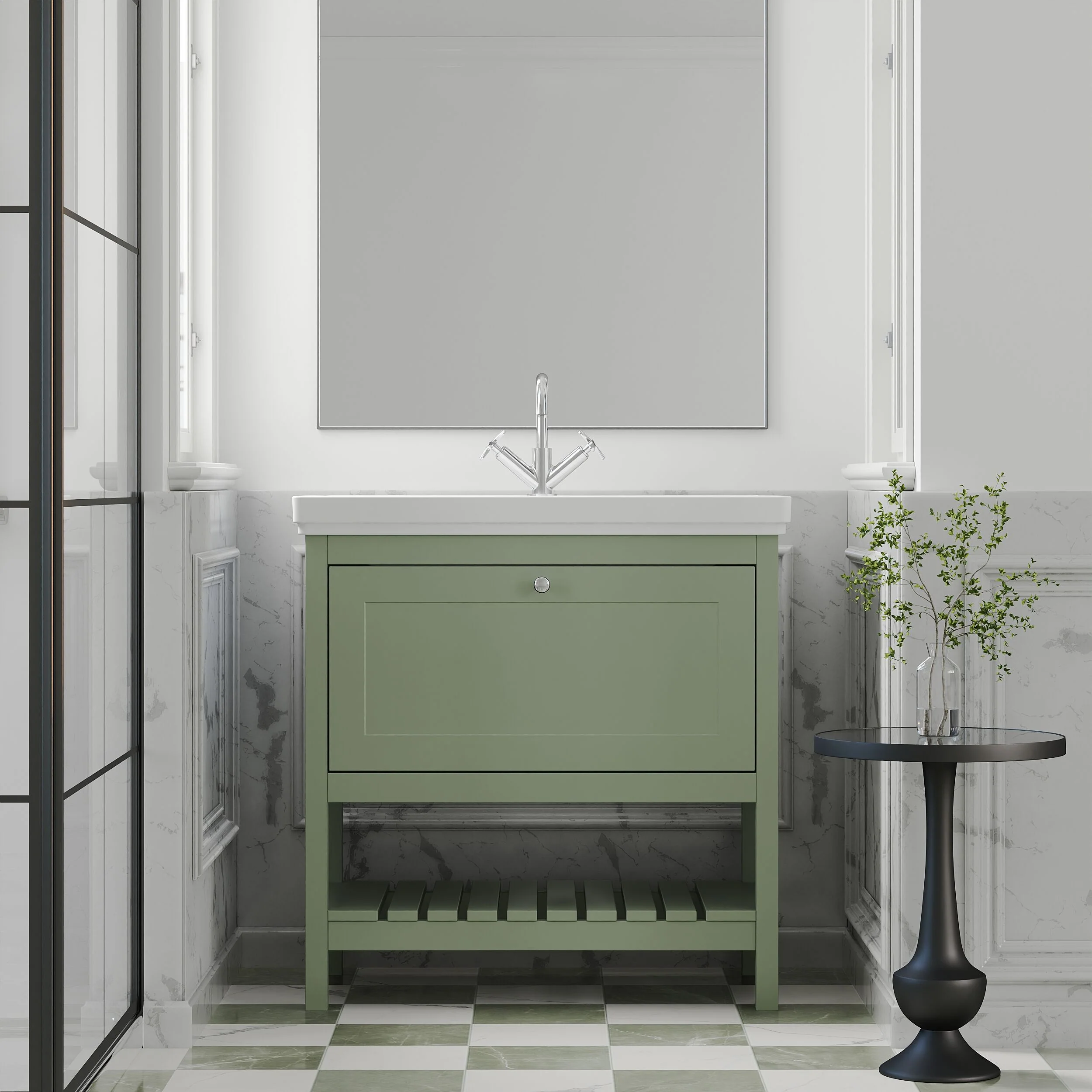 Balterley Rye Traditional Bathroom 1 Soft Close Drawer Floor Standing Vanity Unit Basin, Fern Green, 830mm - Image 2