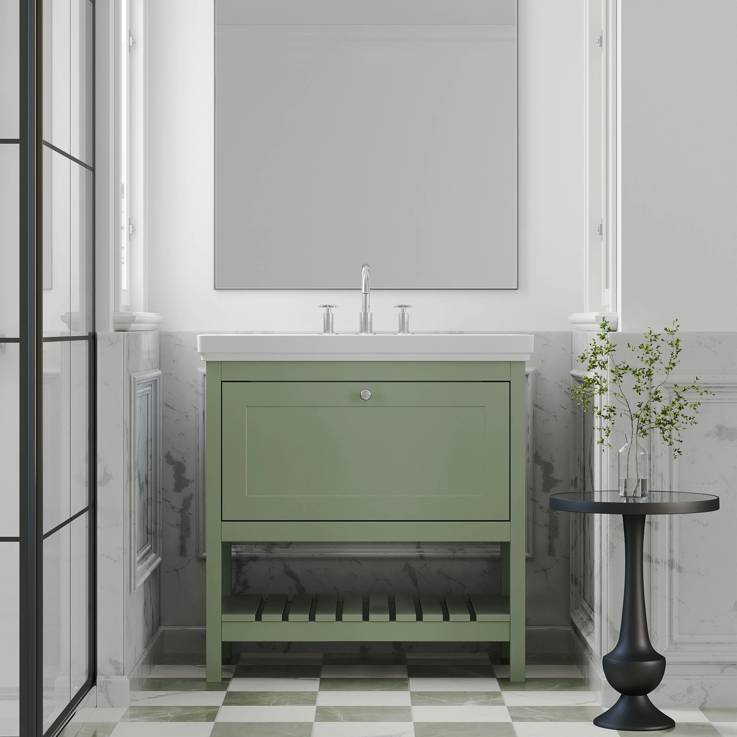 Balterley Rye Traditional Bathroom 1 Soft Close Drawer Floor Standing Vanity Unit Basin, Fern Green, 830mm - Image 2