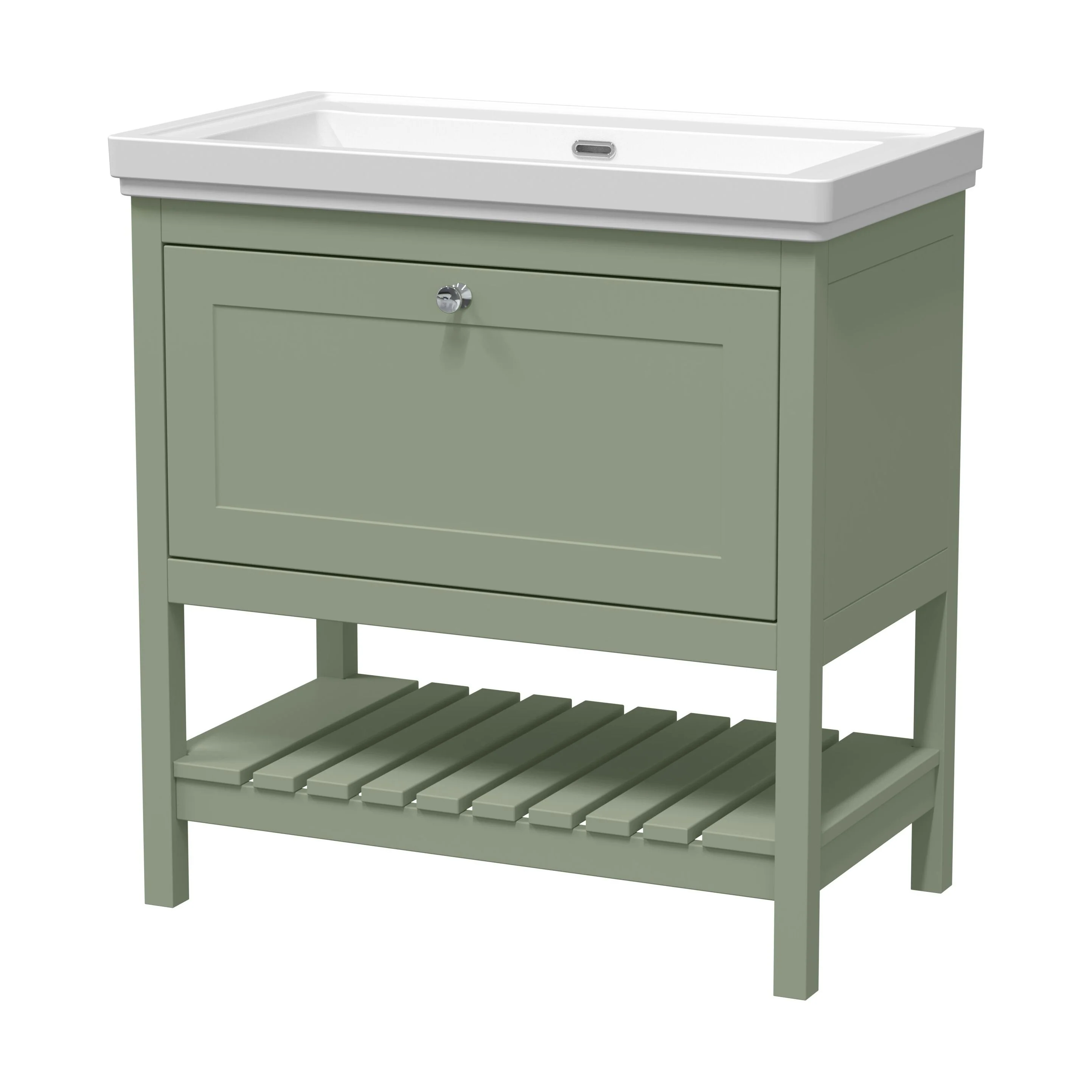 Balterley Rye Traditional Bathroom 1 Soft Close Drawer Floor Standing Vanity Unit Basin, Fern Green, 830mm