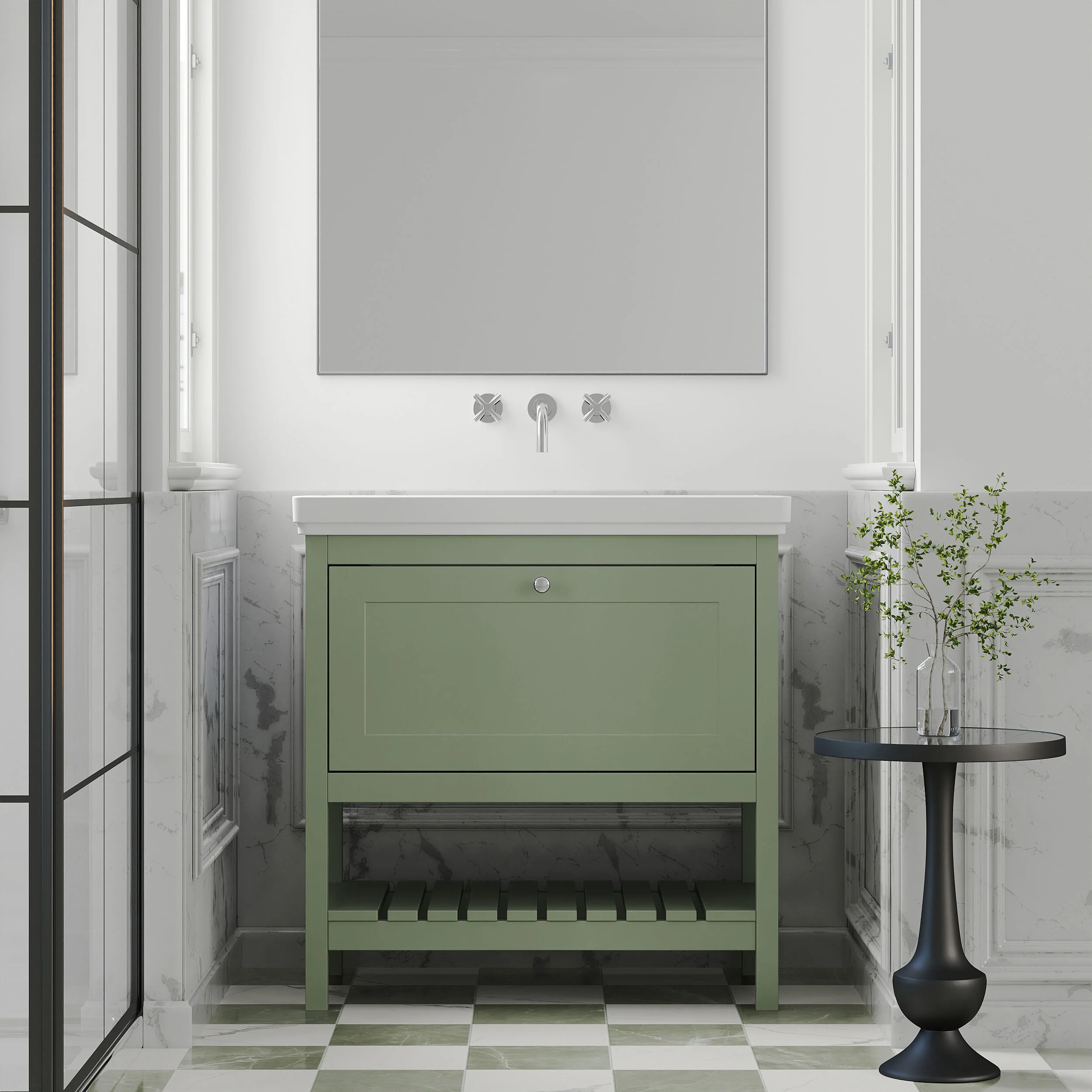 Balterley Rye Traditional Bathroom 1 Soft Close Drawer Floor Standing Vanity Unit Basin, Fern Green, 830mm - Image 2