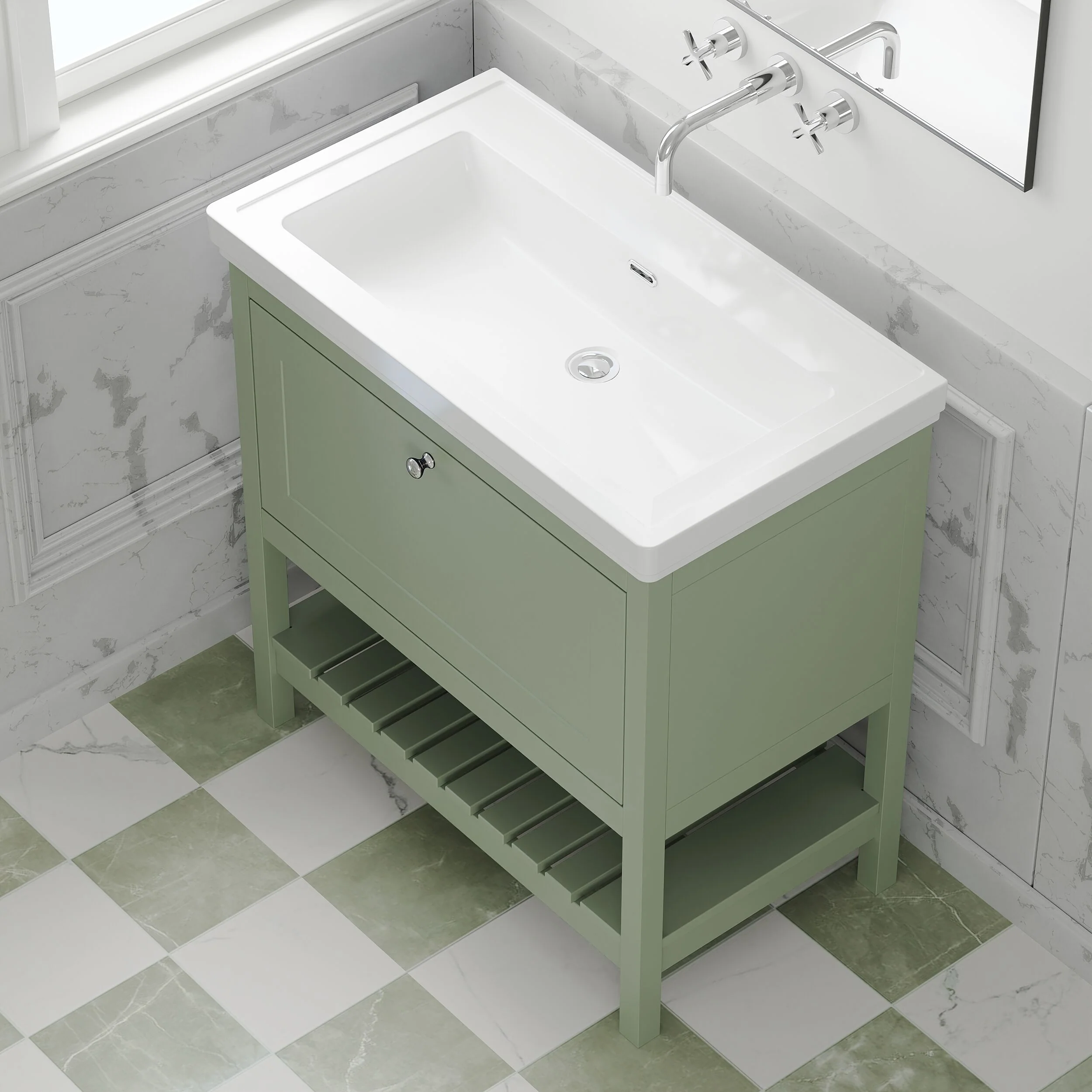 Balterley Rye Traditional Bathroom 1 Soft Close Drawer Floor Standing Vanity Unit Basin, Fern Green, 830mm - Image 3