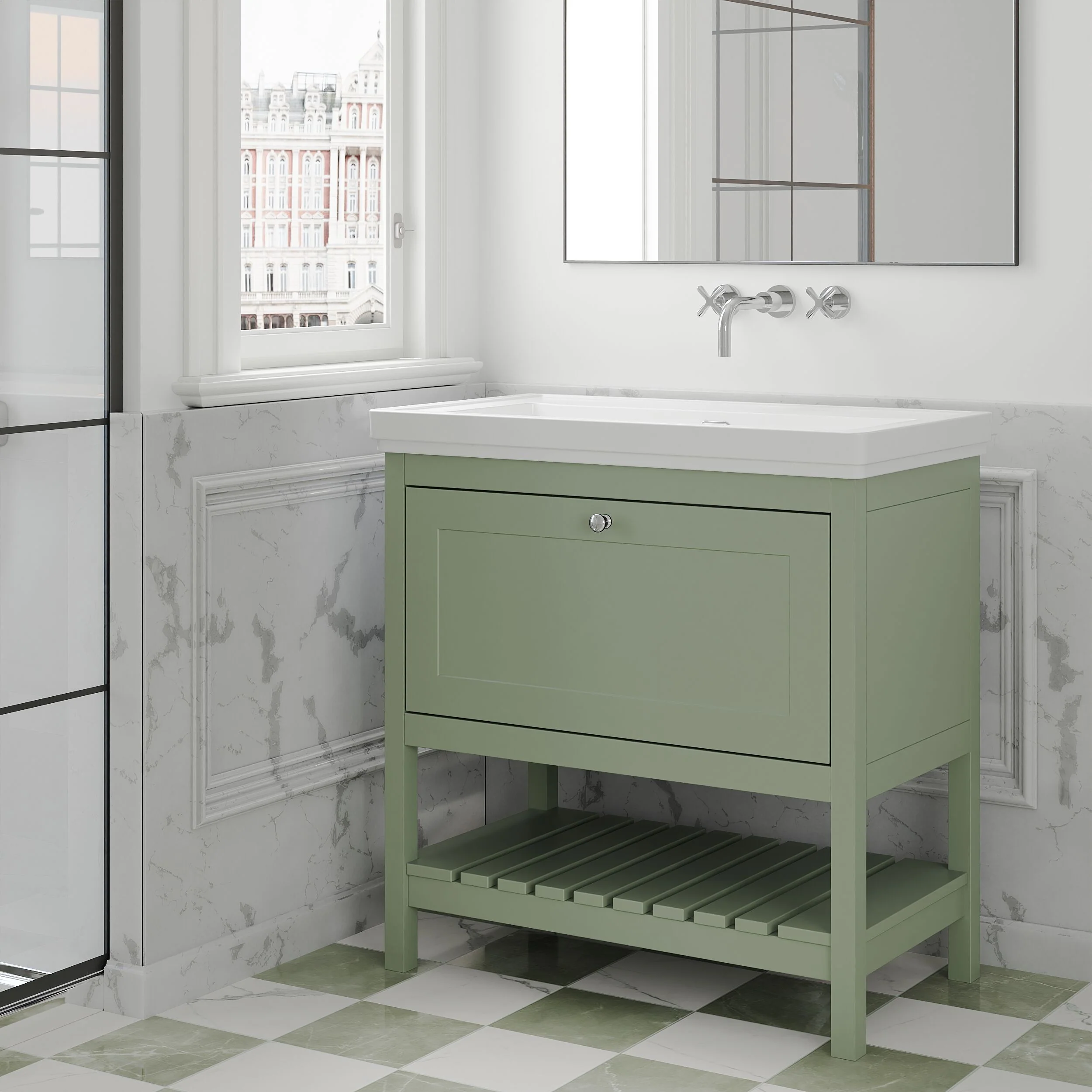 Balterley Rye Traditional Bathroom 1 Soft Close Drawer Floor Standing Vanity Unit Basin, Fern Green, 830mm - Image 4