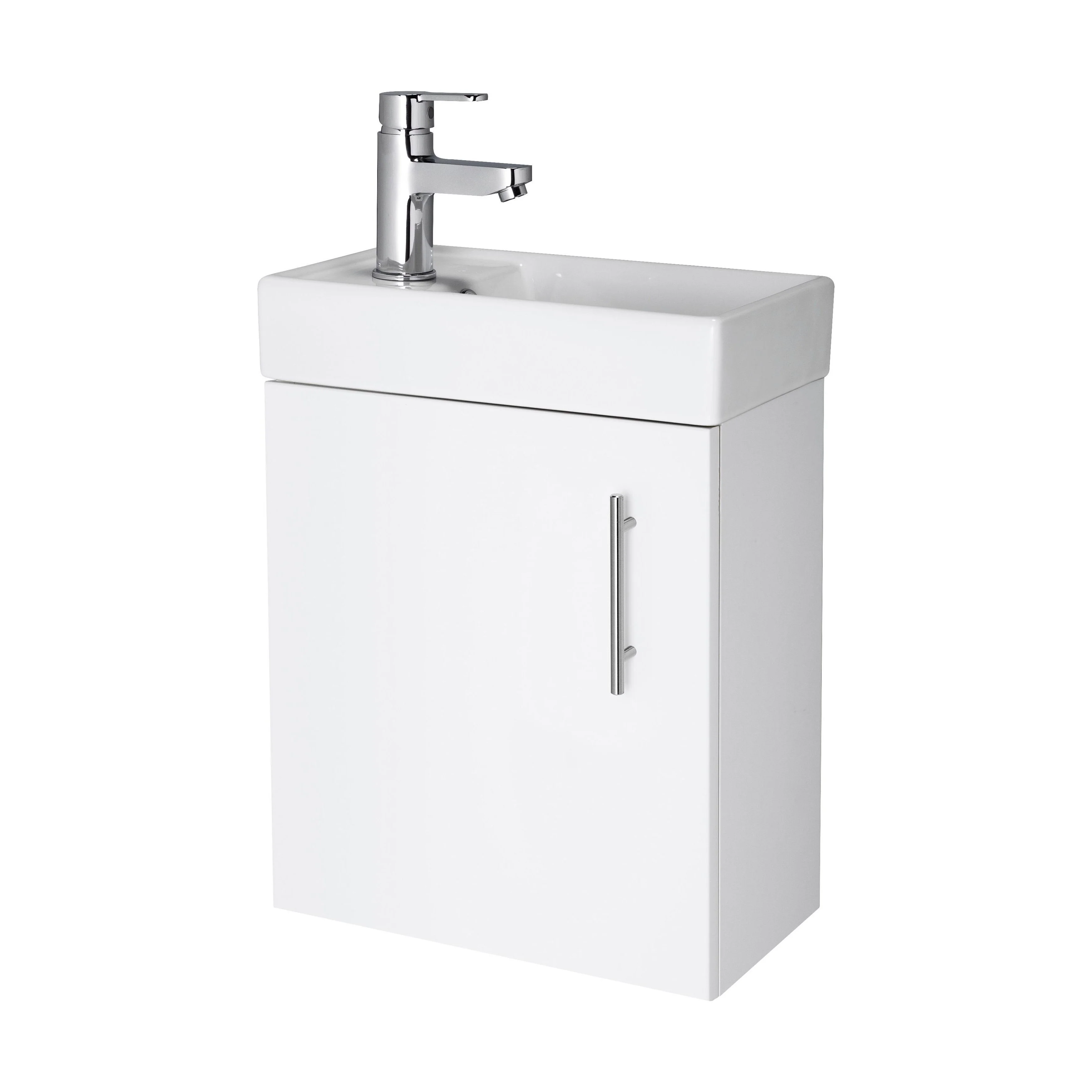 Cloakroom Wall Hung 1 Door Vanity Unit with Basin, 400mm - Gloss White