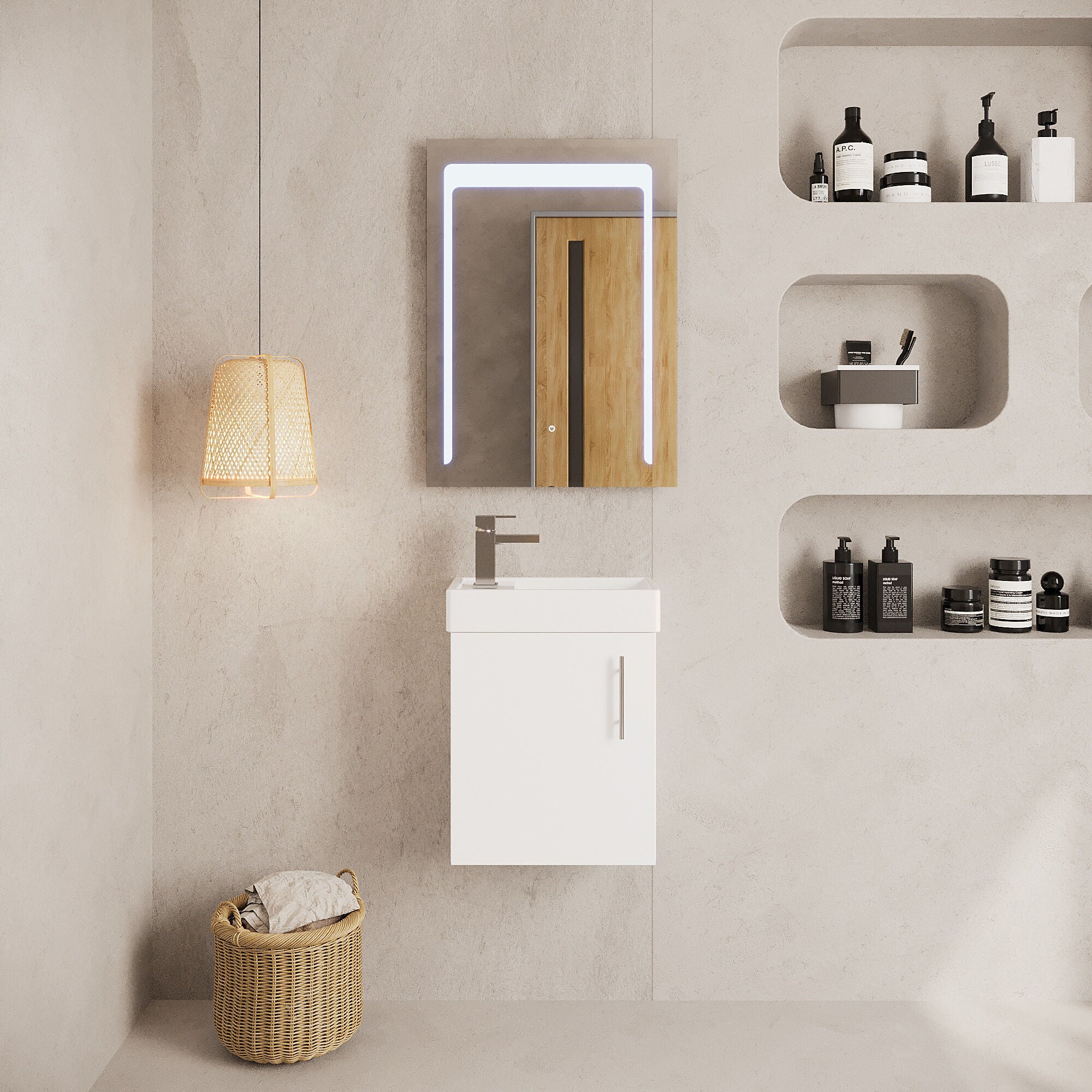 Cloakroom Wall Hung 1 Door Vanity Unit with Basin, 400mm - Gloss White - Image 2