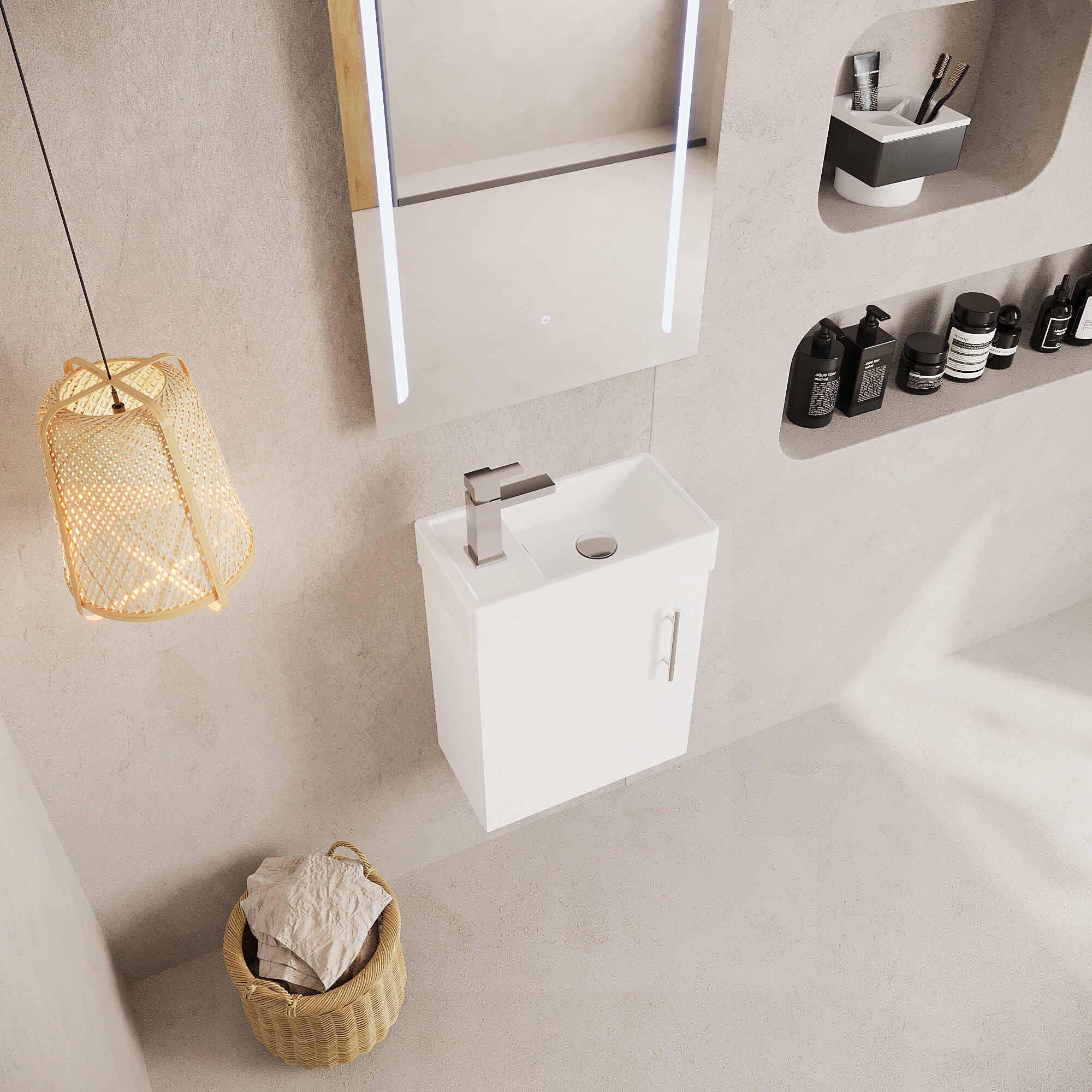 Cloakroom Wall Hung 1 Door Vanity Unit with Basin, 400mm - Gloss White - Image 3