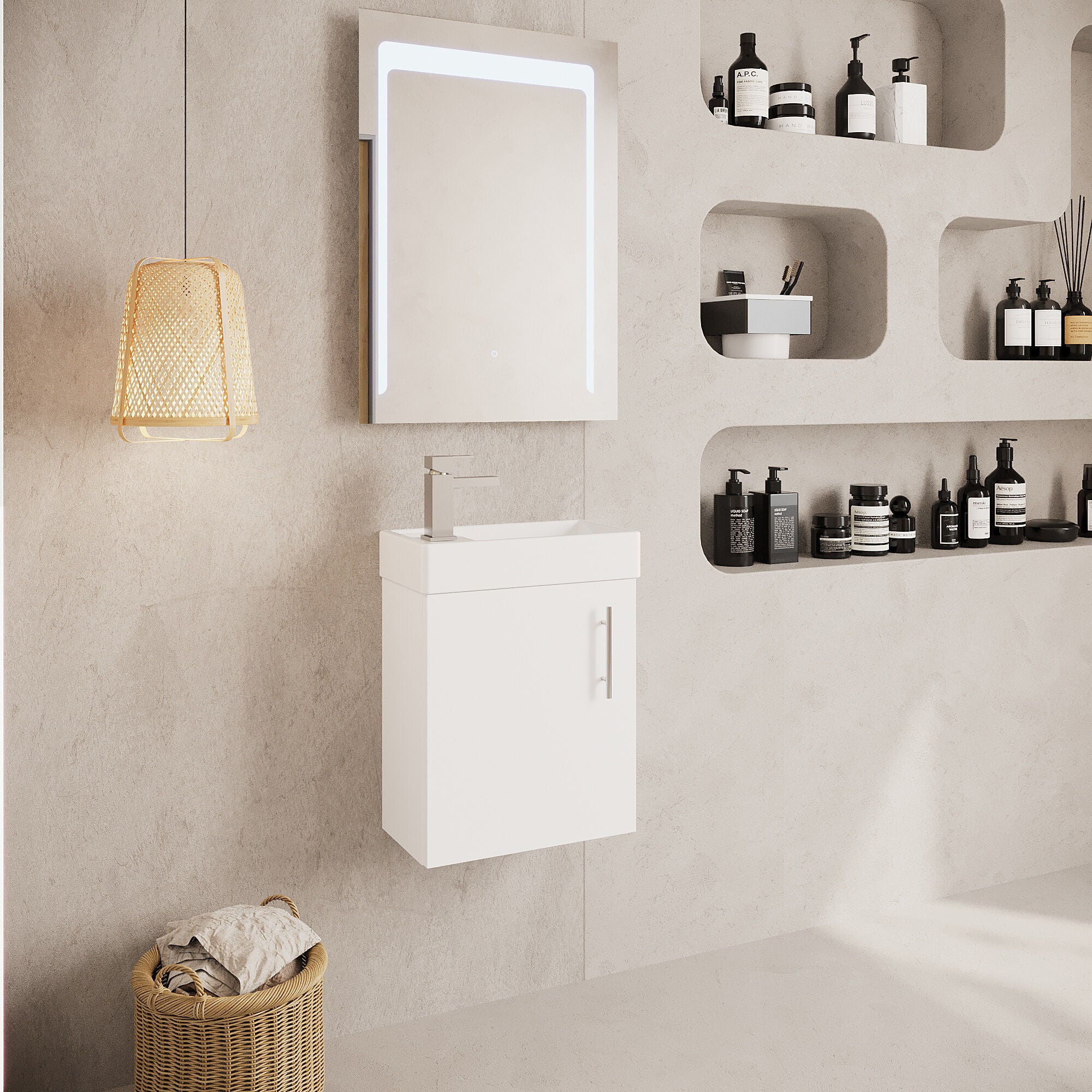 Cloakroom Wall Hung 1 Door Vanity Unit with Basin, 400mm - Gloss White - Image 4