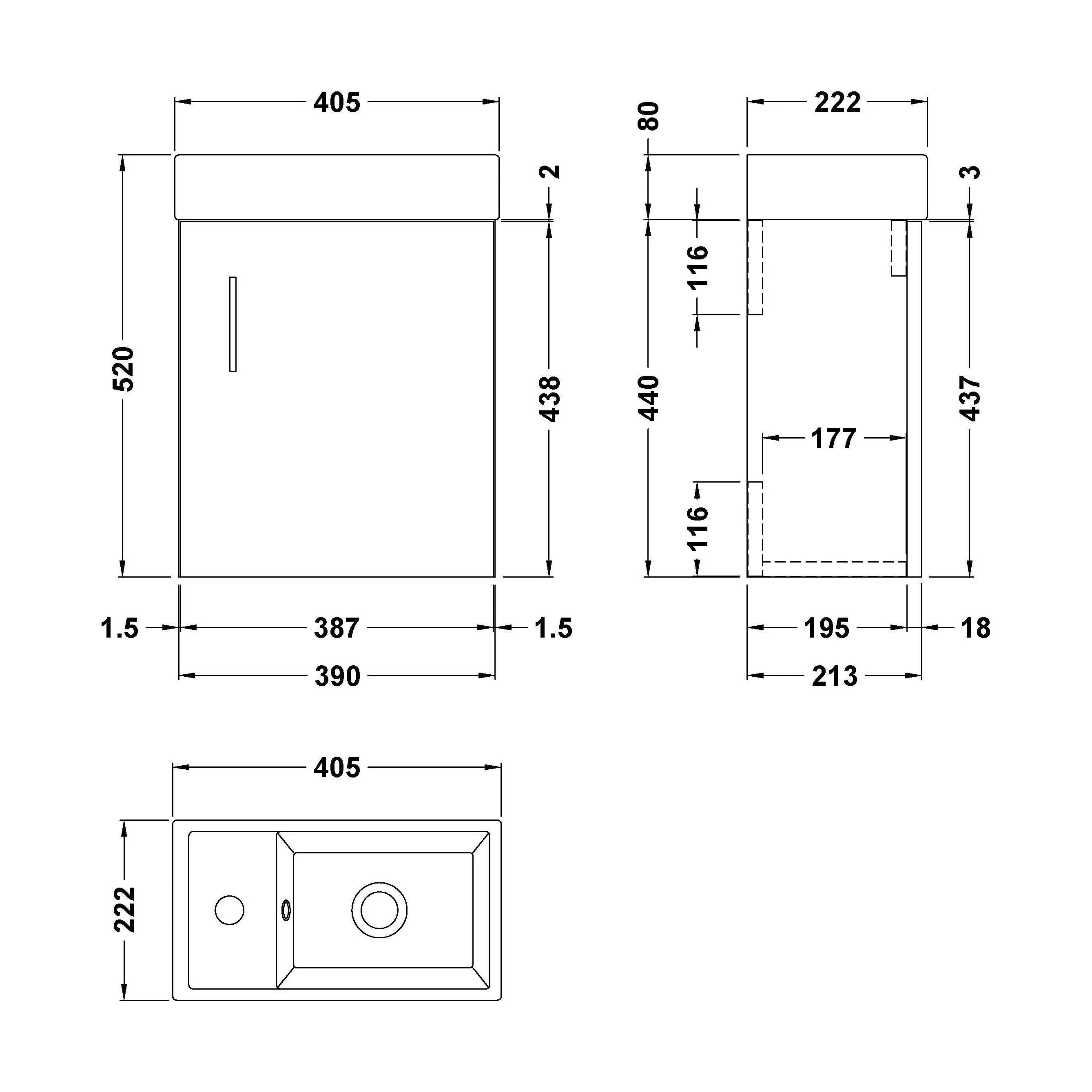 Cloakroom Wall Hung 1 Door Vanity Unit with Basin, 400mm - Gloss White - Image 5