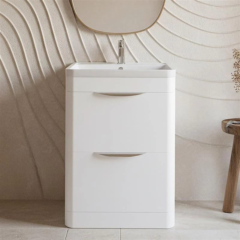 Balterley Wave Floor Standing 2 Drawer Vanity Unit Basin, Gloss White, 550mm