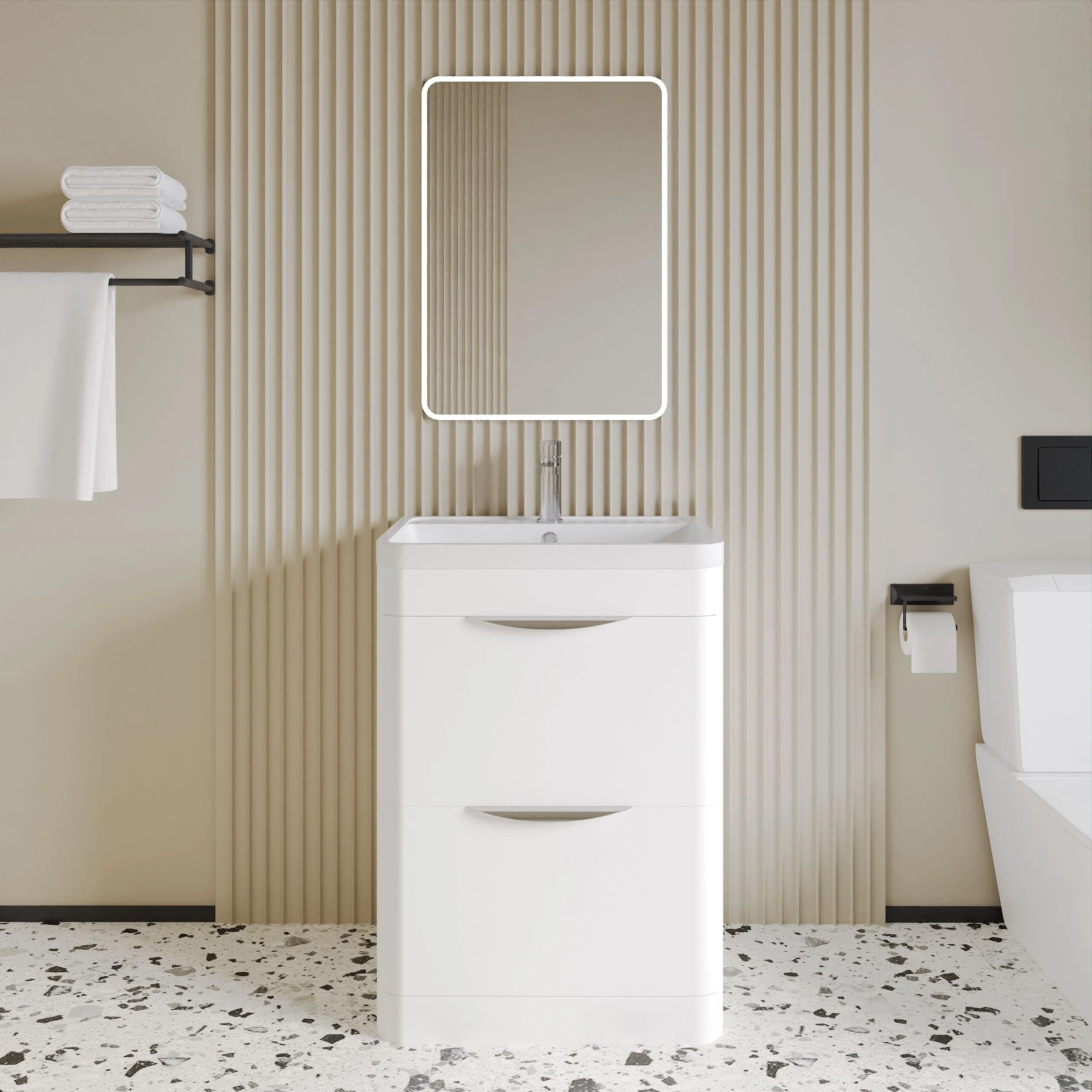 Balterley Wave Floor Standing 2 Drawer Vanity Unit Basin, Gloss White, 550mm - Image 2