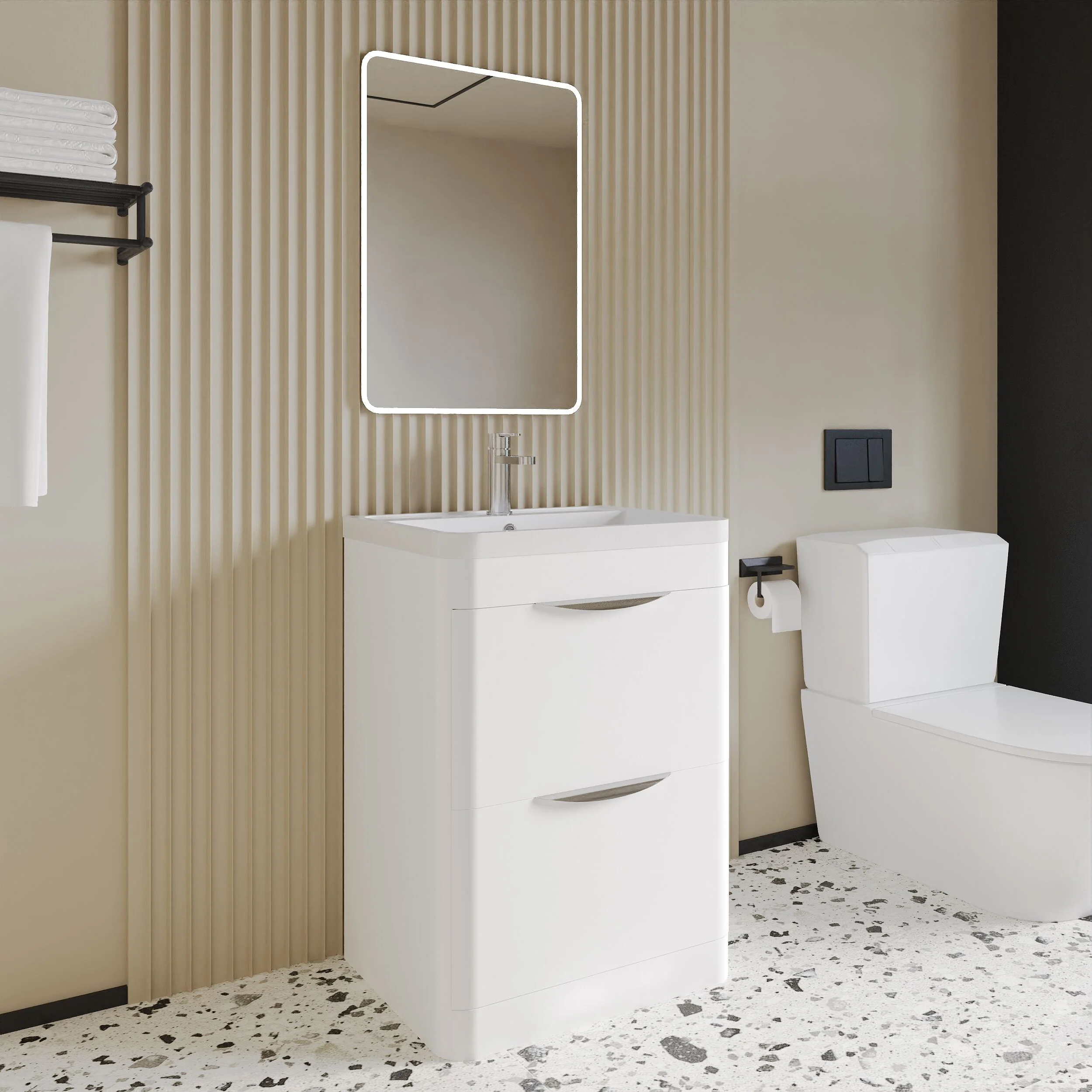 Balterley Wave Floor Standing 2 Drawer Vanity Unit Basin, Gloss White, 550mm - Image 3