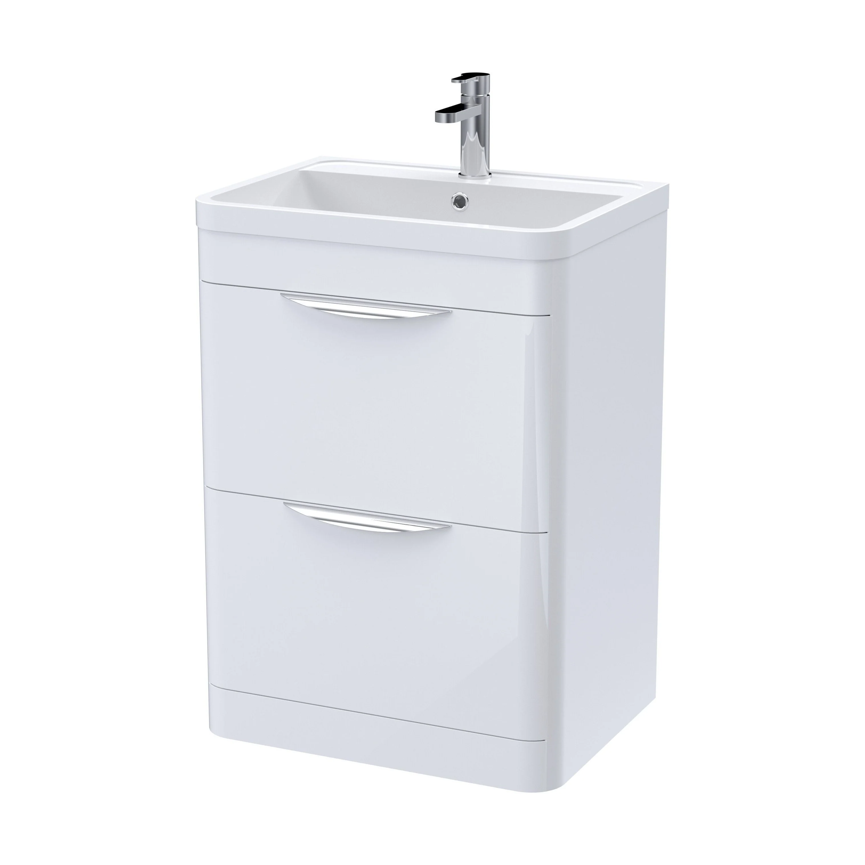 Balterley Wave Floor Standing 2 Drawer Vanity Unit Basin, Gloss White, 550mm - Image 4