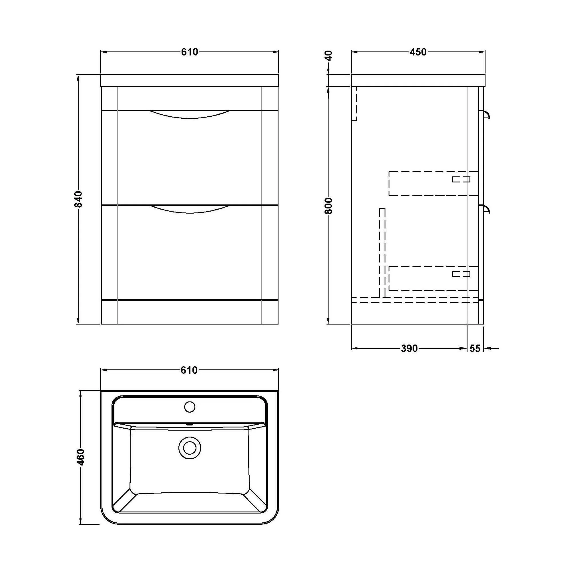Balterley Wave Floor Standing 2 Drawer Vanity Unit Basin, Gloss White, 550mm - Image 5