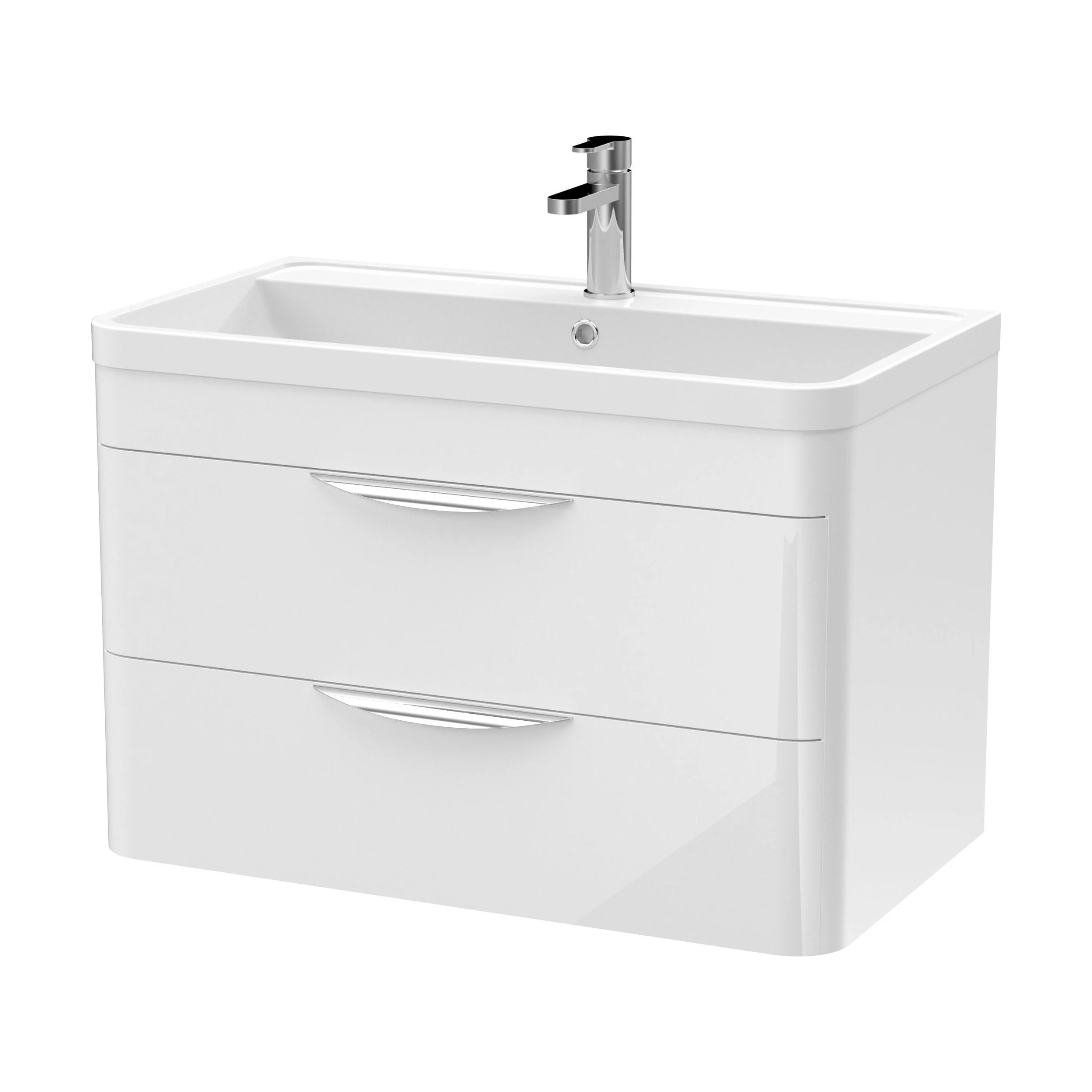 Balterley Wave Modern Bathroom Wall Hung 2 Drawer Vanity Unit Basin, Gloss White, 755mm - Image 4