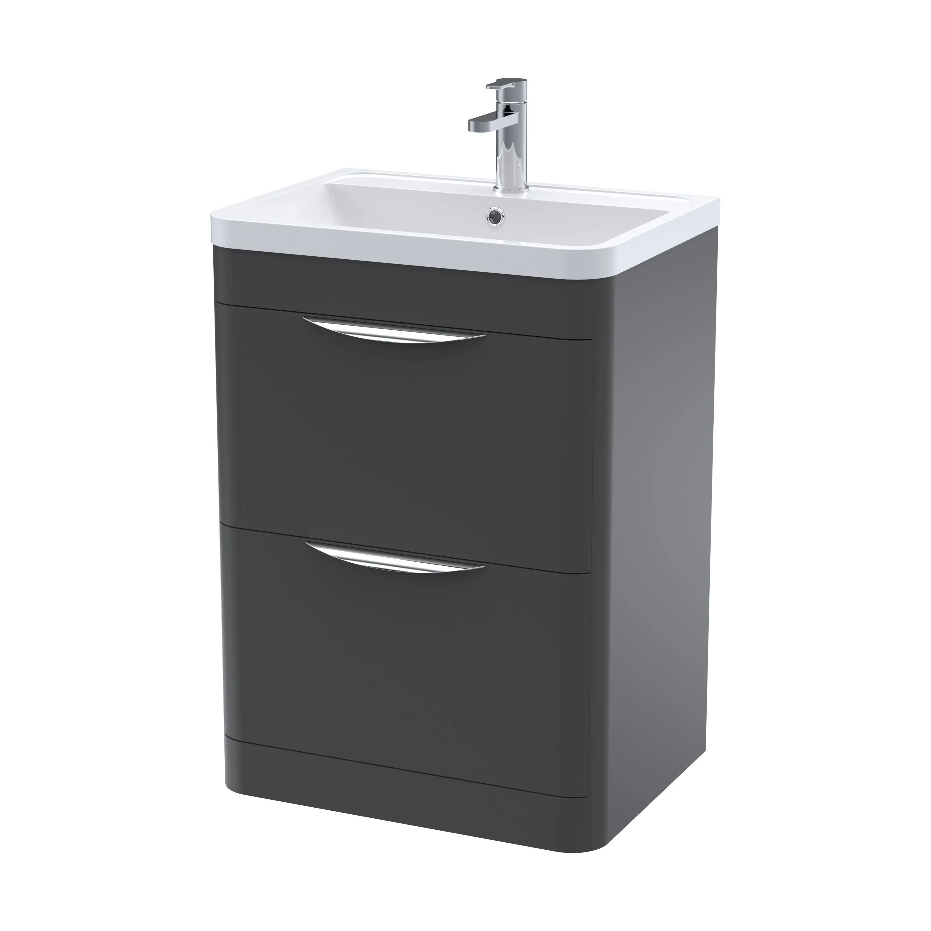 Balterley Wave Contemporary Floor Standing 2 Drawer Vanity Unit & Ceramic Basin, Dark Grey, 550mm