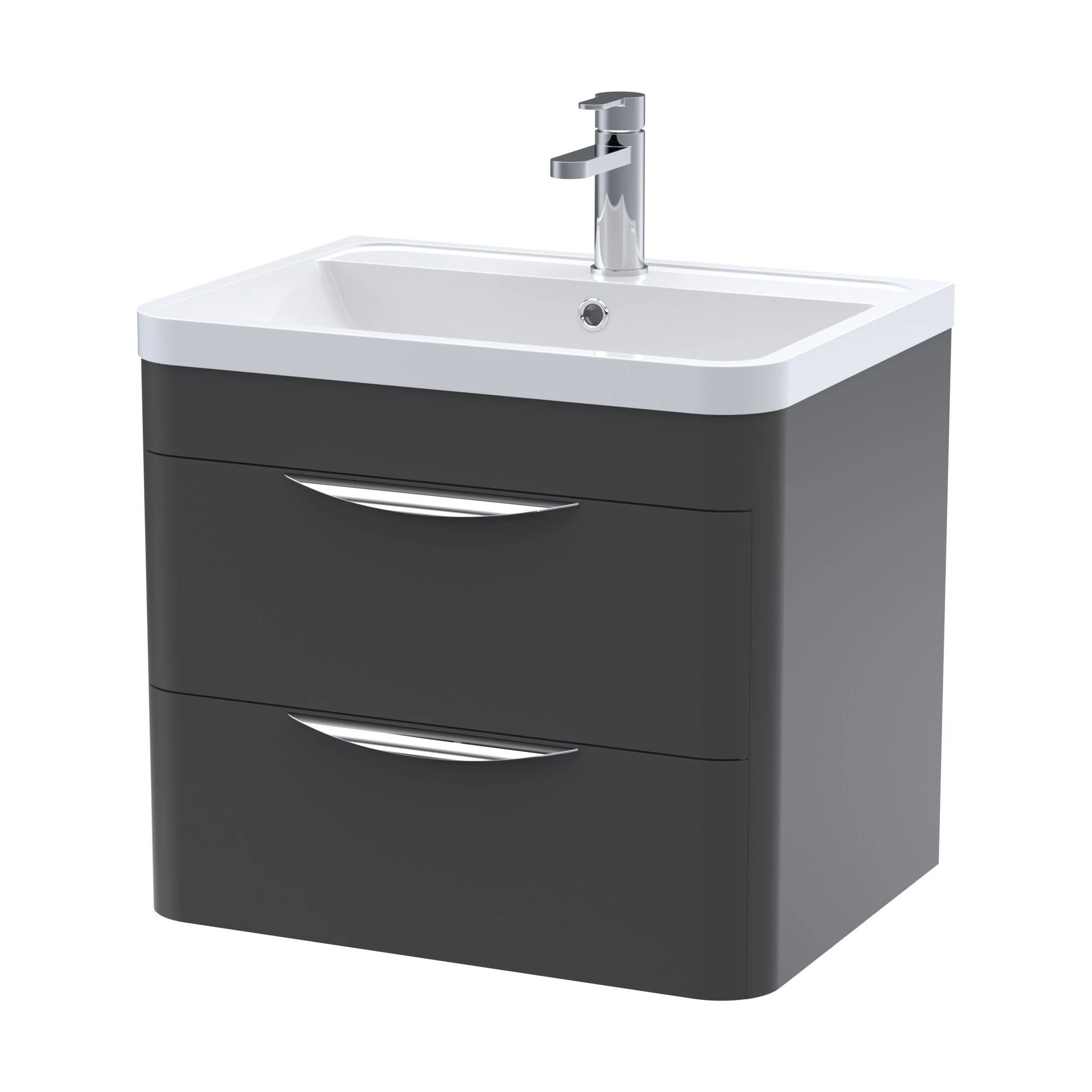 Balterley Wave Contemporary Wall Hung 2 Drawer Bathroom Vanity Unit & Polymarble Basin, Dark Grey, 550mm - Image 4