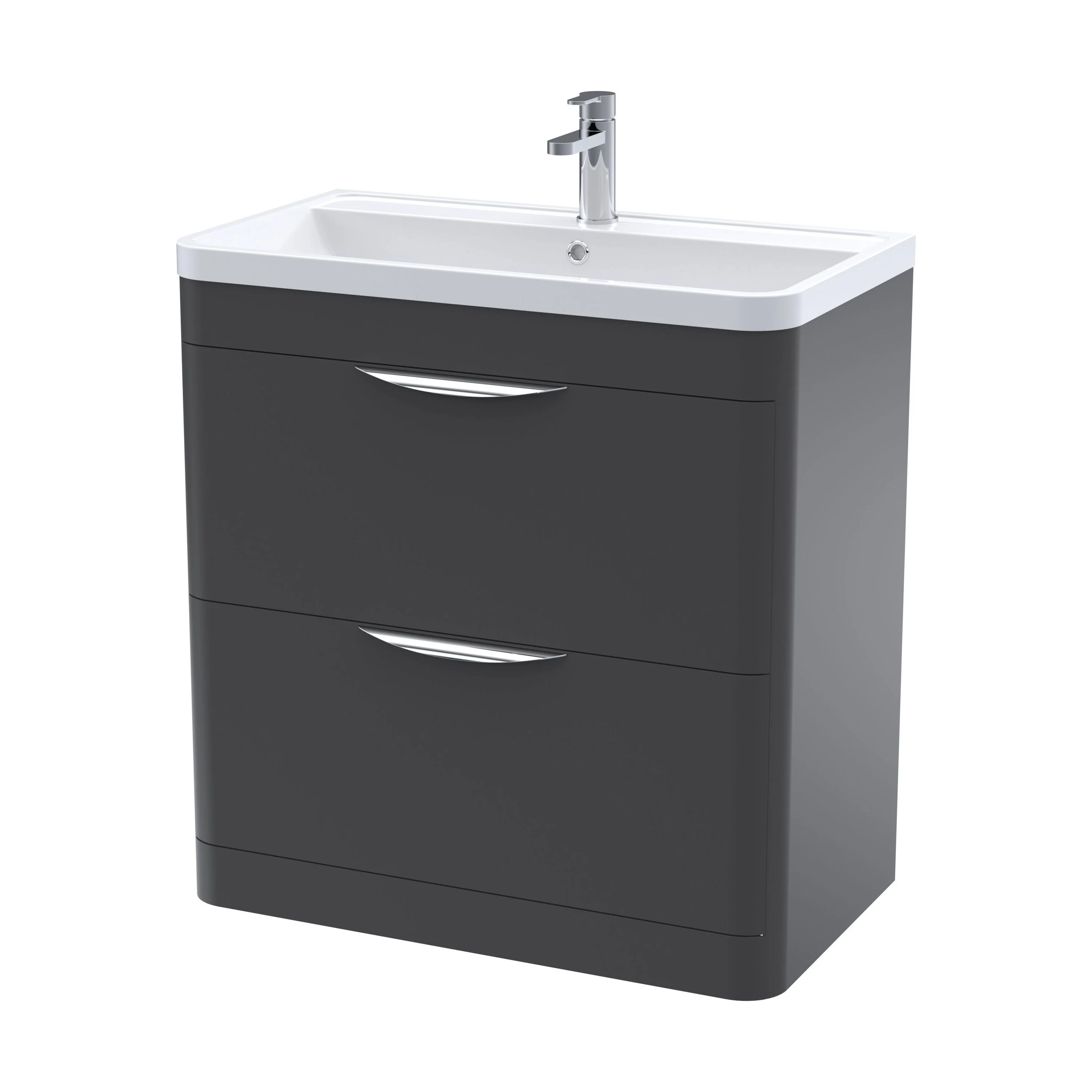 Balterley Wave Contemporary Floor Standing 2 Drawer Bathroom Vanity Unit & Polymarble Basin, Dark Grey, 550mm