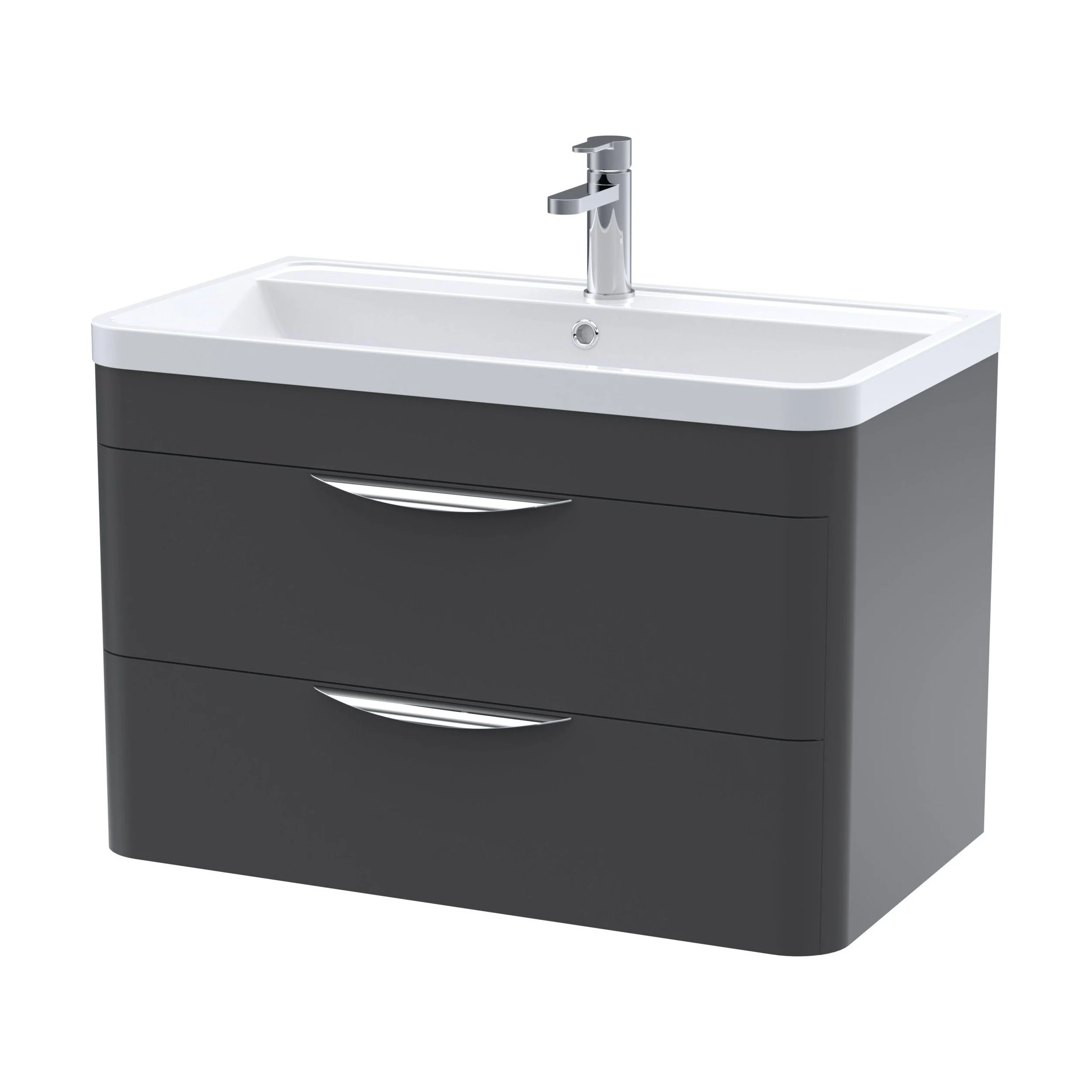 Balterley Wave Contemporary Wall Hung 2 Drawer Bathroom Vanity Unit & Polymarble Basin, Dark Grey, 755mm - Image 3