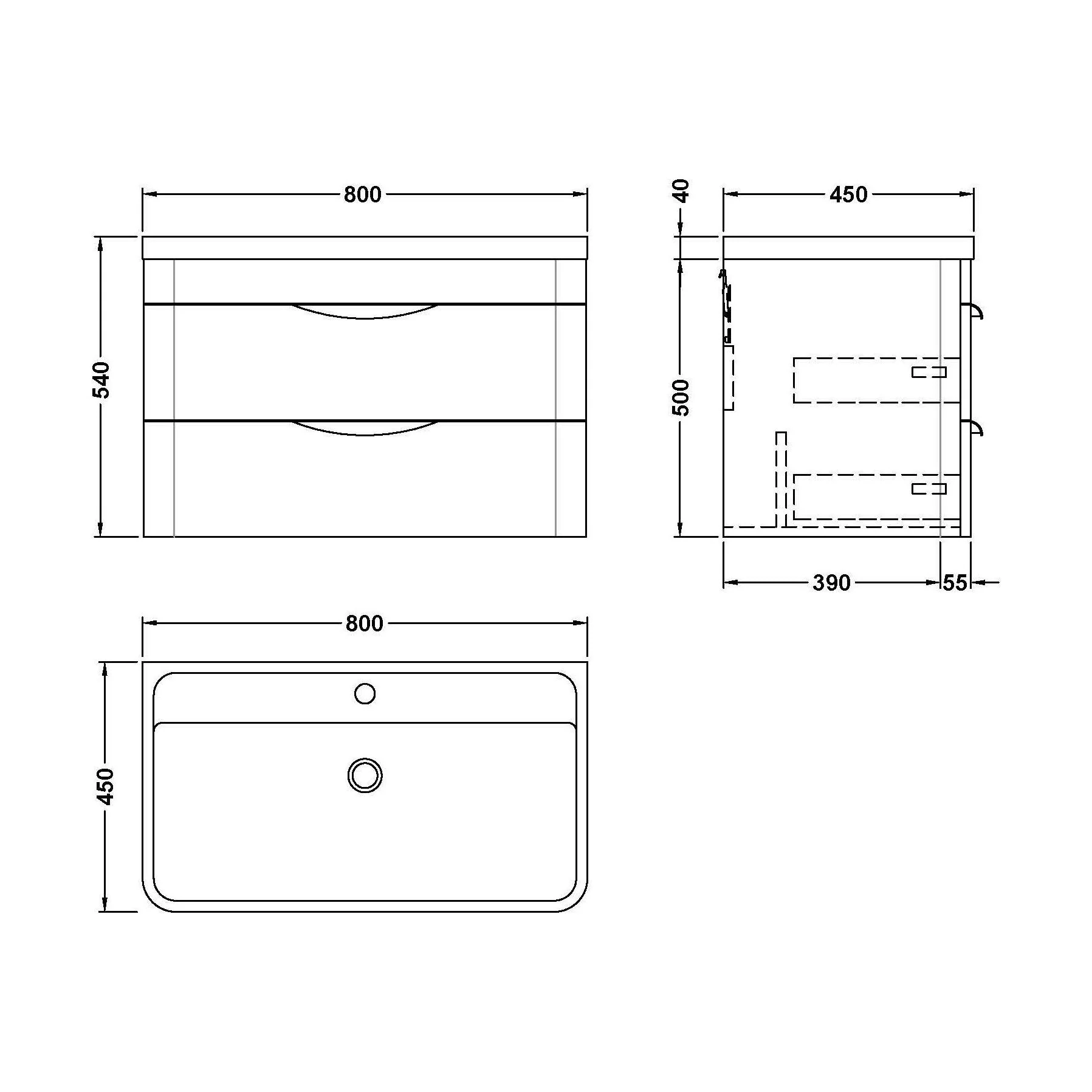 Balterley Wave Contemporary Wall Hung 2 Drawer Bathroom Vanity Unit & Polymarble Basin, Dark Grey, 755mm - Image 4