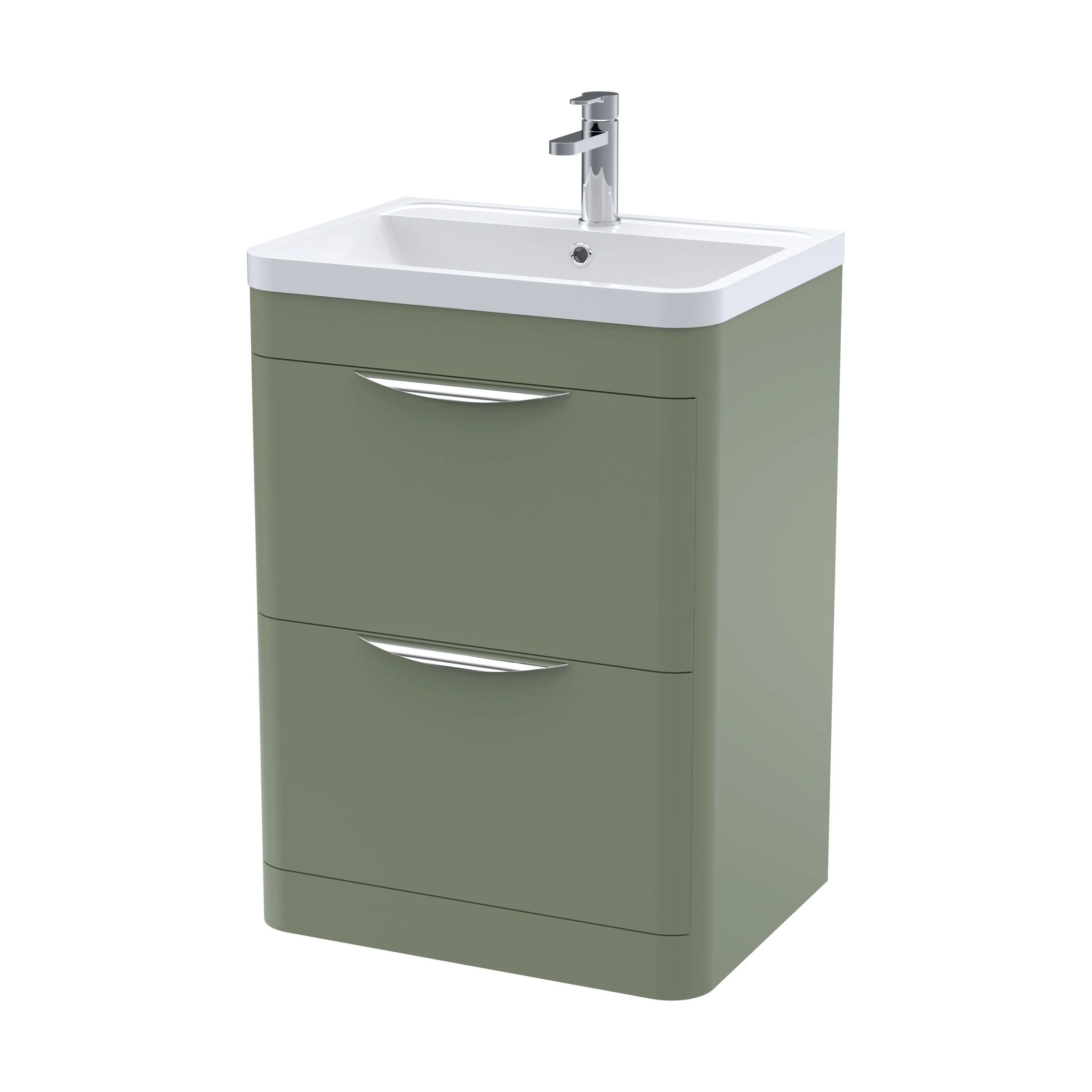 Balterley Wave Contemporary Floor Standing 2 Drawer Bathroom Vanity Unit & Polymarble Basin, Satin Green, 600mm