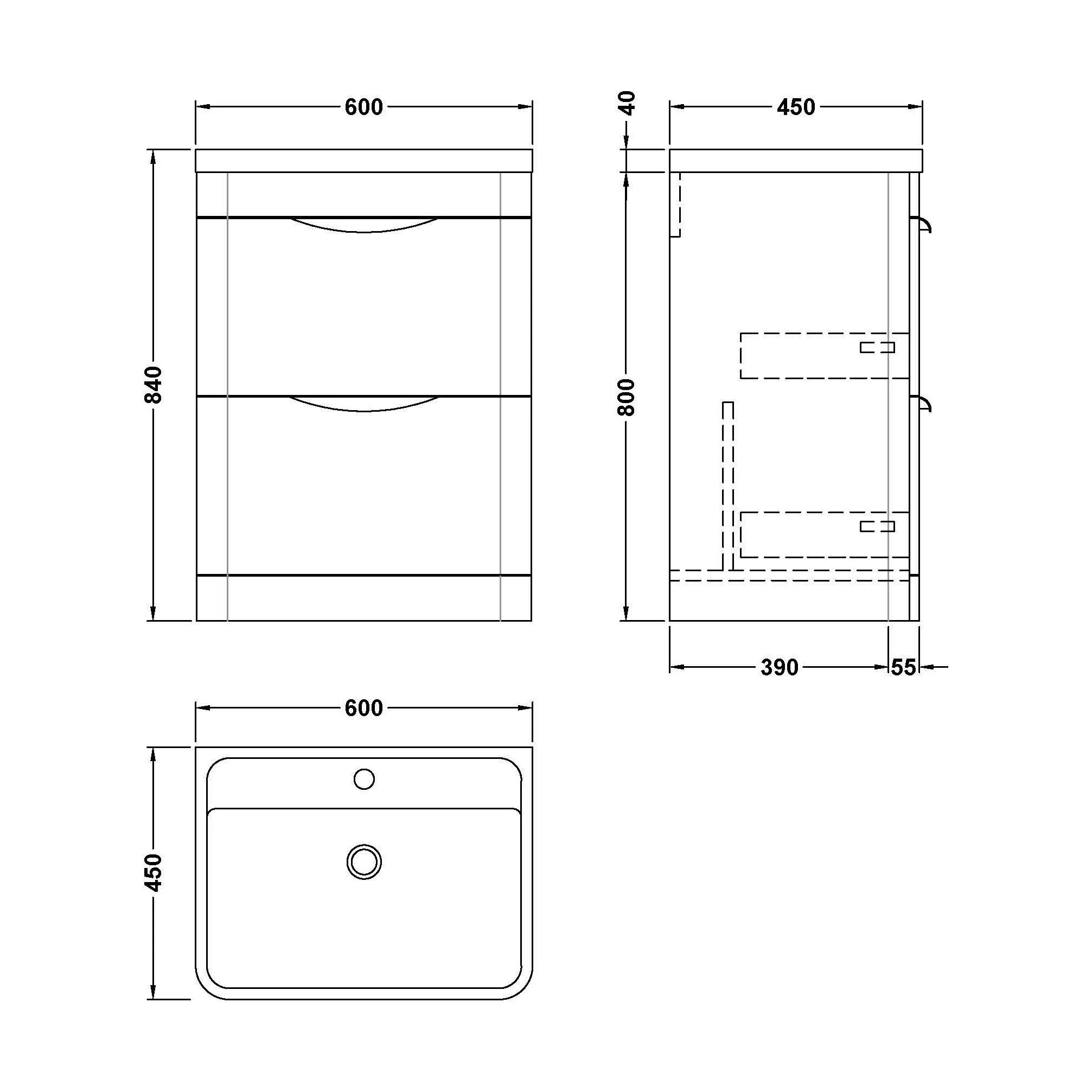 Balterley Wave Contemporary Floor Standing 2 Drawer Bathroom Vanity Unit & Polymarble Basin, Satin Green, 600mm - Image 4