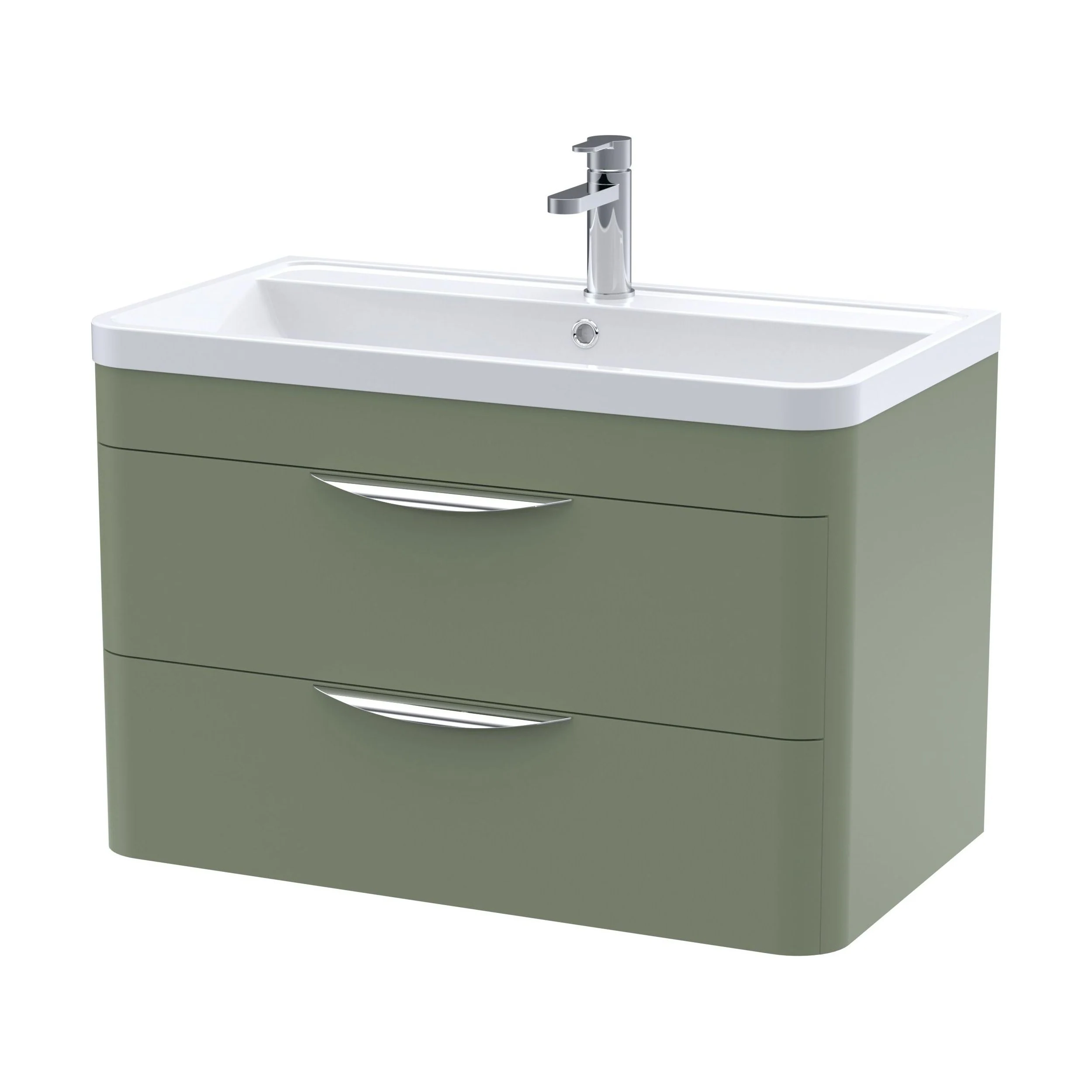 Balterley Wave Contemporary Wall Hung 2 Drawer Bathroom Vanity Unit & Ceramic Basin, Satin Green, 810mm - Image 4