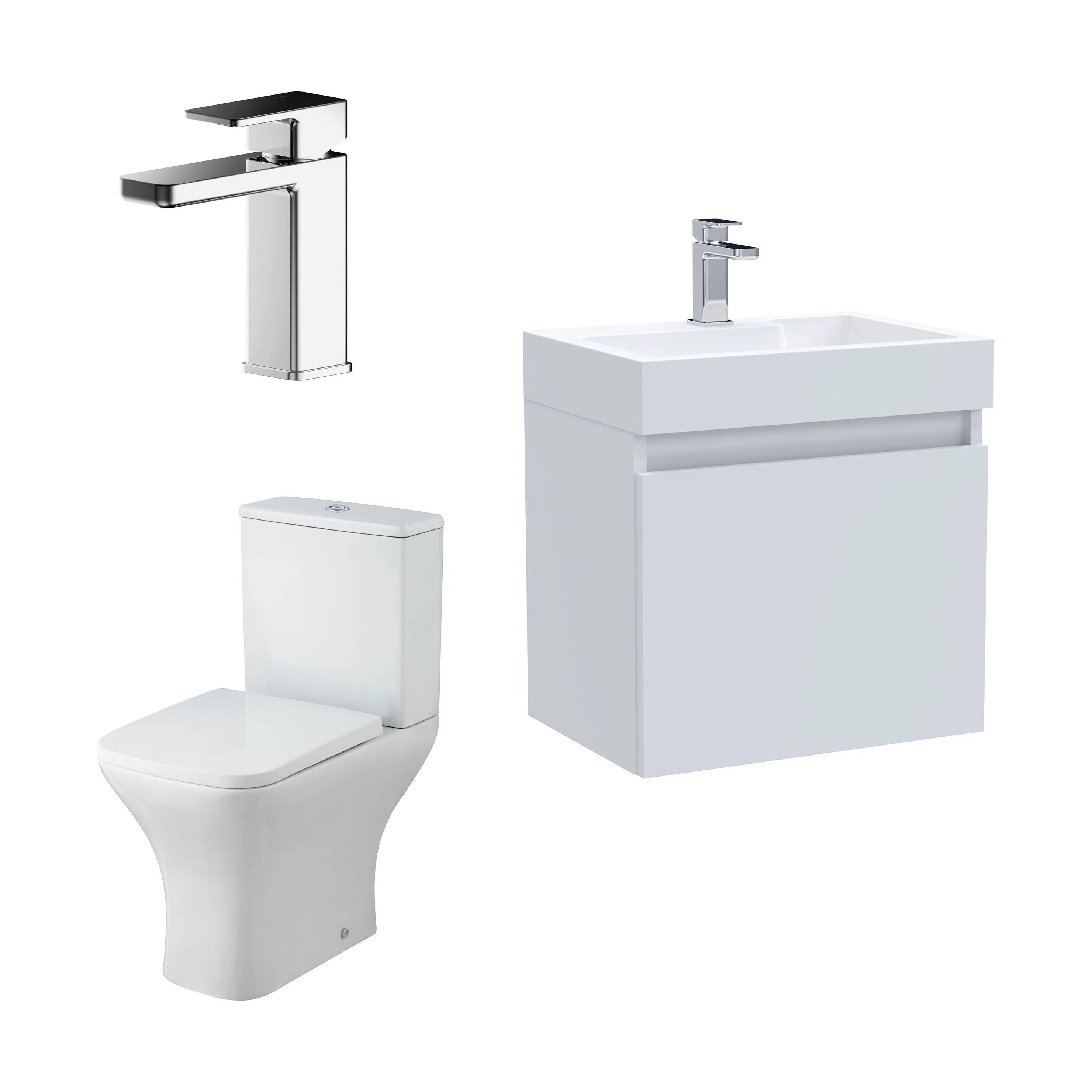 Cloakroom Suite - Vanity Unit, Tap and Toilet - White/Chrome