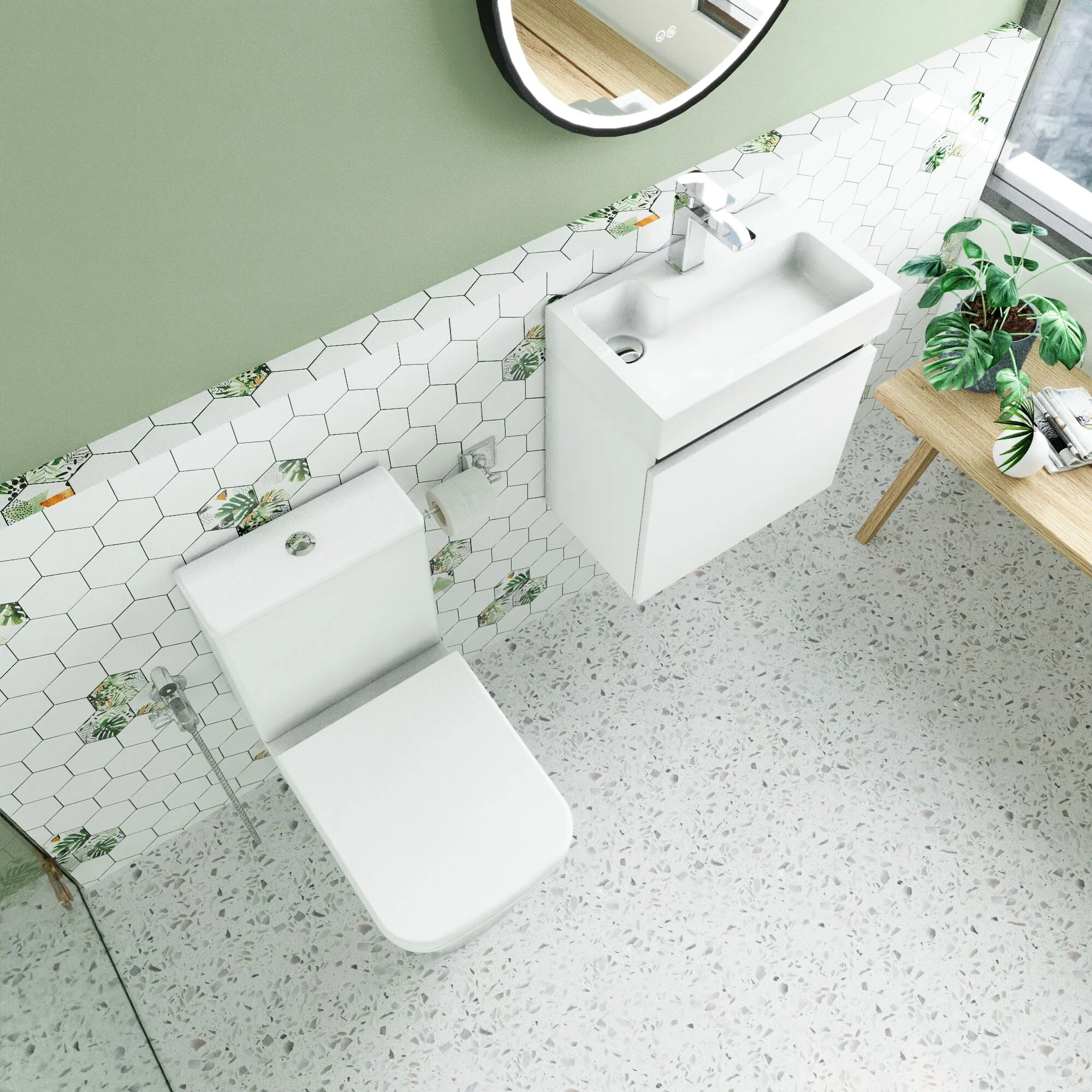 Cloakroom Suite - Vanity Unit, Tap and Toilet - White/Chrome - Image 3