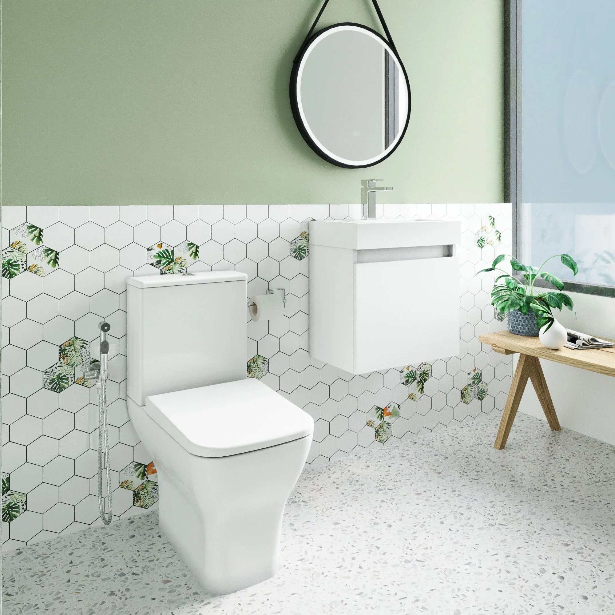 Cloakroom Suite - Vanity Unit, Tap and Toilet - White/Chrome - Image 4