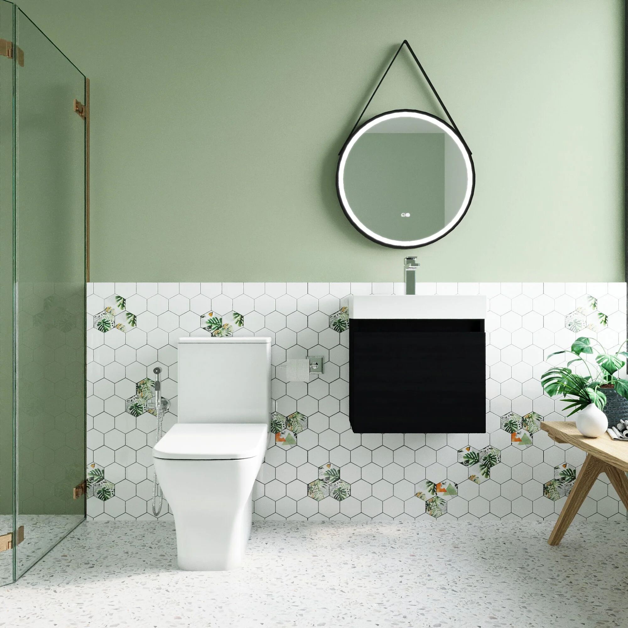 Cloakroom Suite - Vanity Unit, Tap and Toilet Set - Charcoal Black/Chrome - Image 2