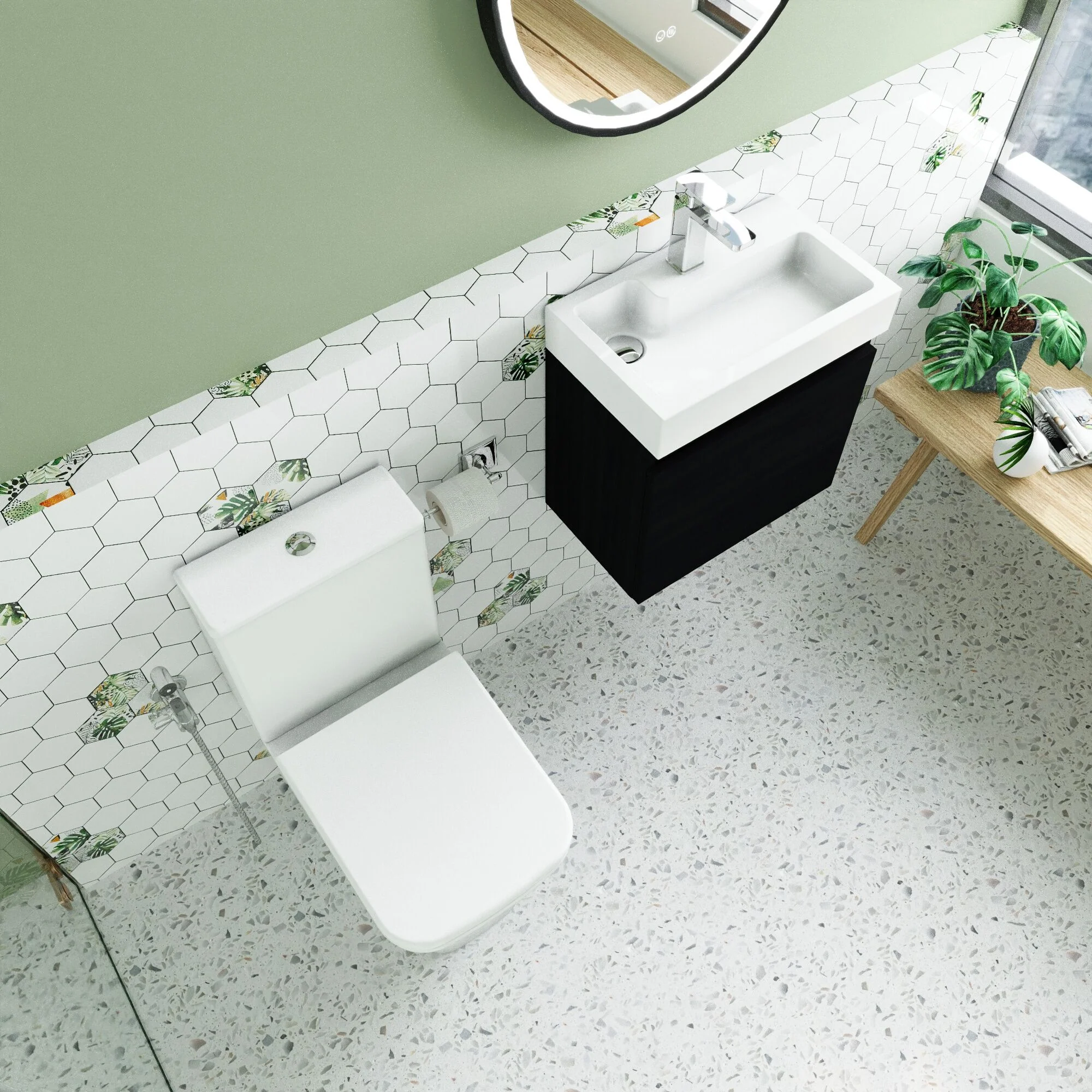 Cloakroom Suite - Vanity Unit, Tap and Toilet Set - Charcoal Black/Chrome - Image 3