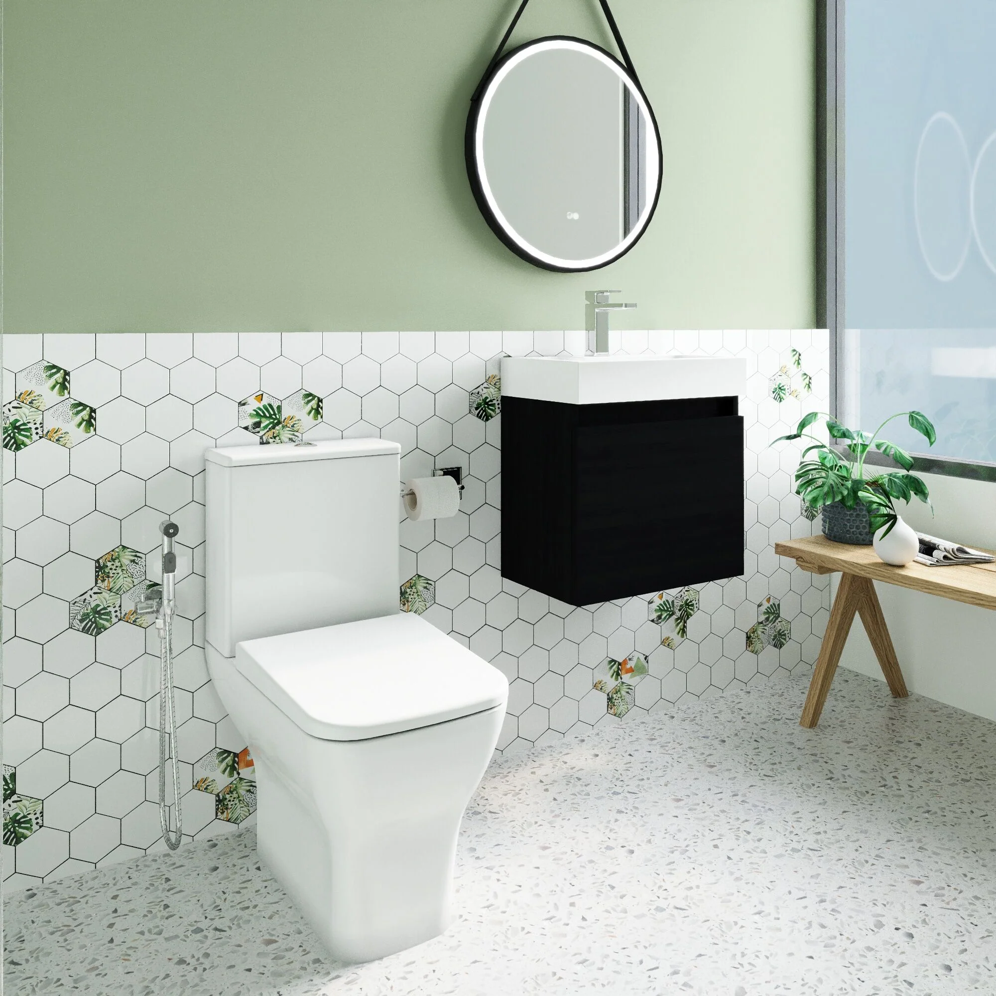 Cloakroom Suite - Vanity Unit, Tap and Toilet Set - Charcoal Black/Chrome - Image 4