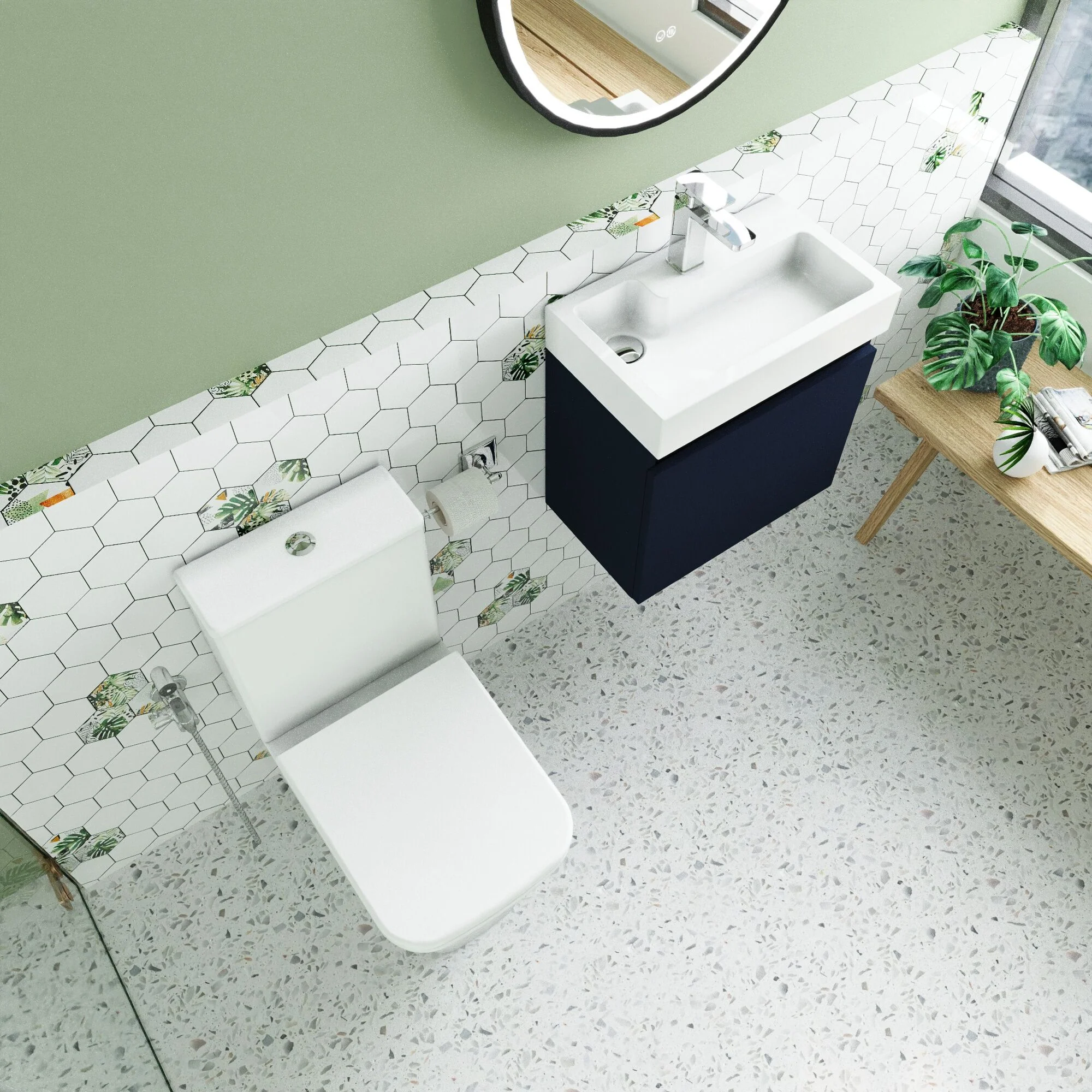 Cloakroom Suite - Vanity Unit, Tap and Toilet Set - Electric Blue/Chrome - Image 3