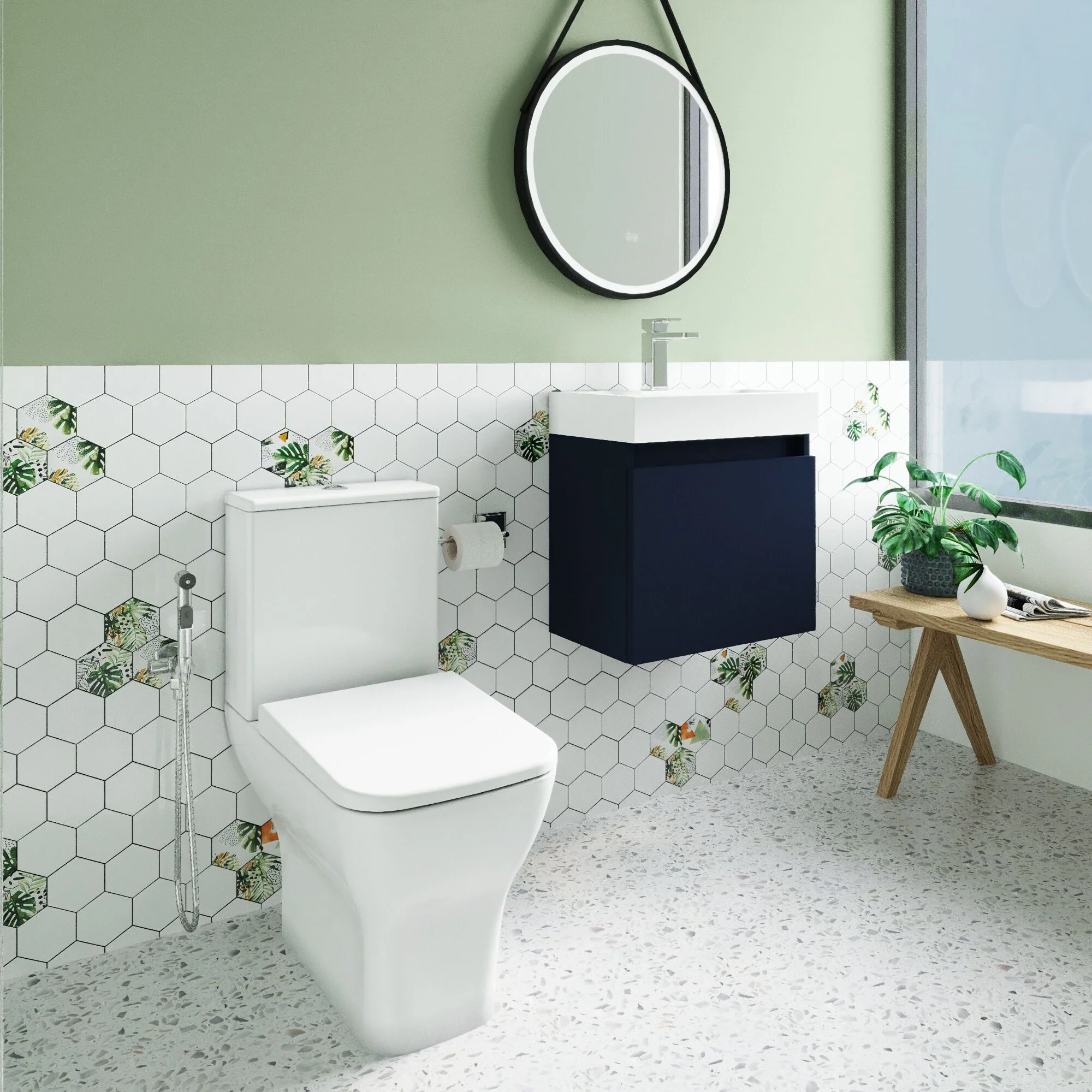 Cloakroom Suite - Vanity Unit, Tap and Toilet Set - Electric Blue/Chrome - Image 4