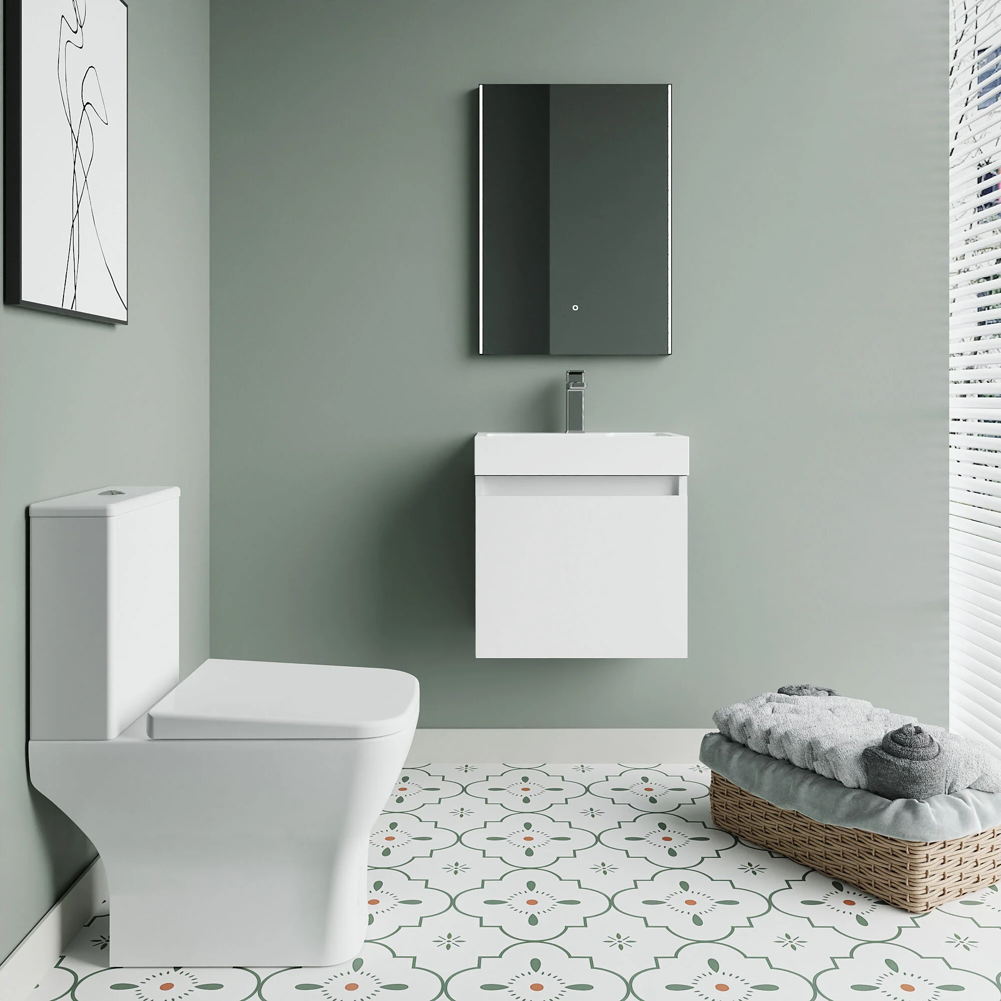 Cloakroom Suite - Slimline Vanity Unit, Tap and Toilet - Gloss White/Chrome - Image 2